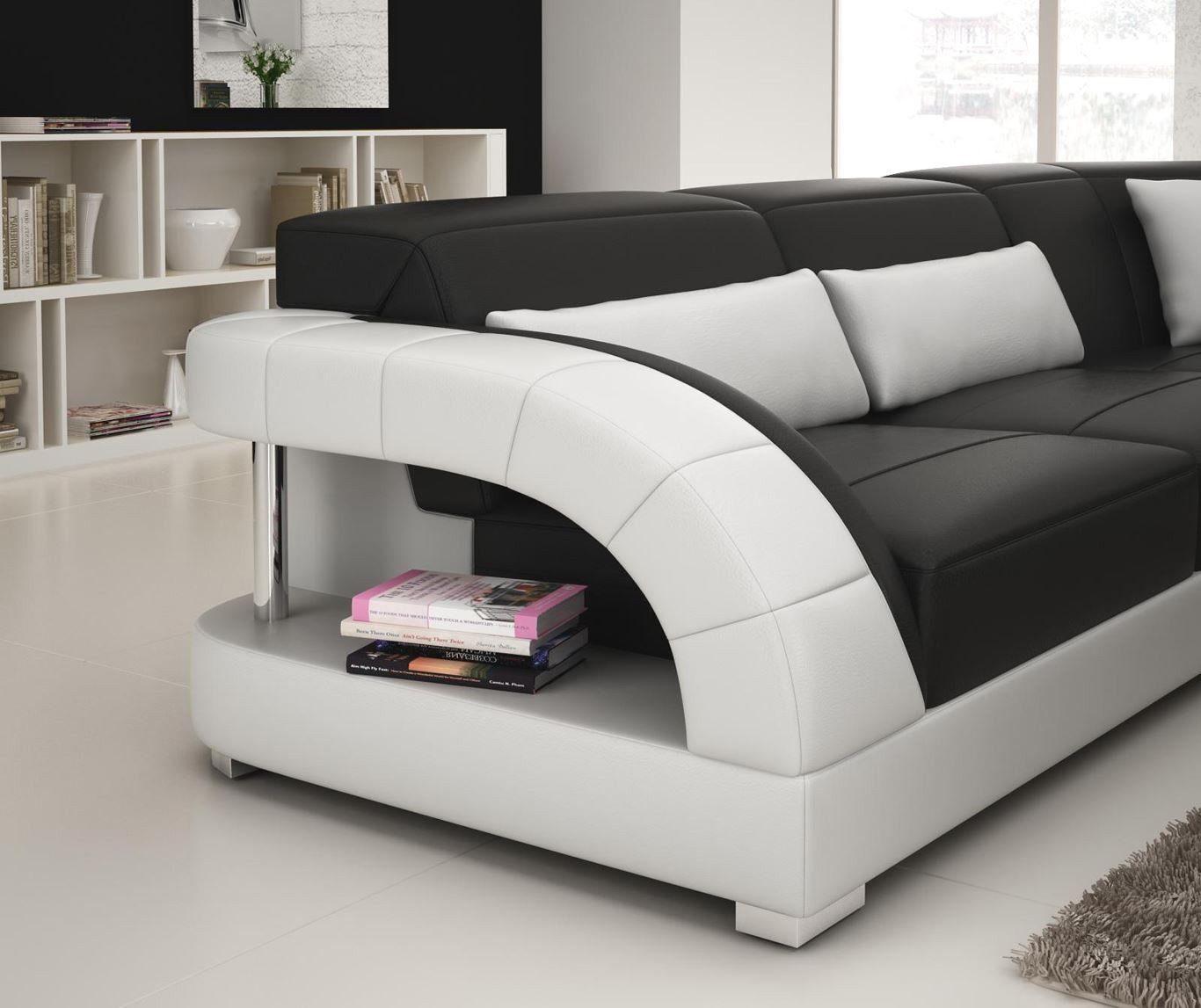 Garnitur Wohnlandschaft Ecksofa Made JVmoebel Design Couch Europe in Schwarz/Weiß Leder Ecksofa Modern,