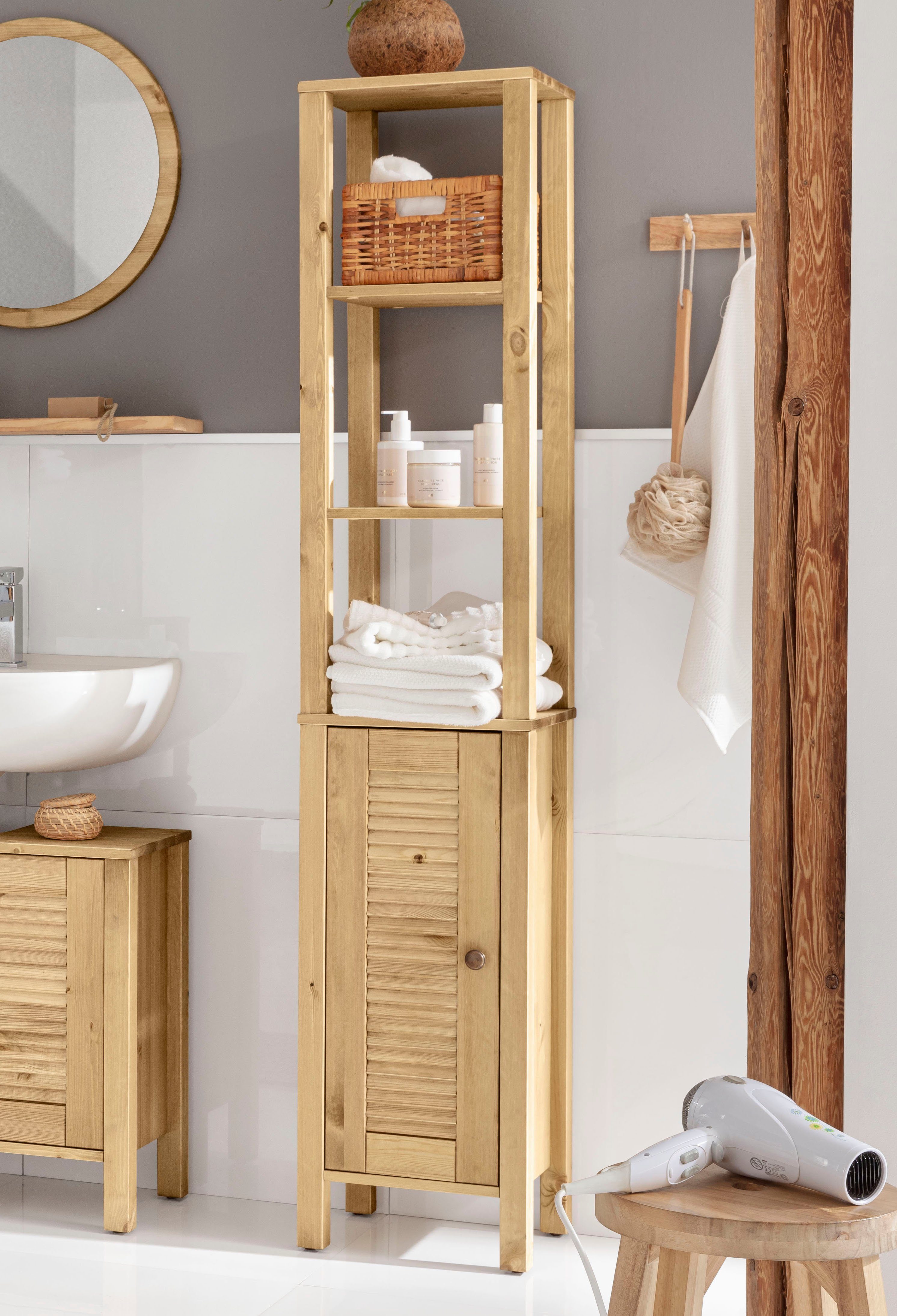 OTTO home Hochschrank Ayanna Badschrank aus Massivholz, FSC®, Breite 33 cm, Höhe 170 cm