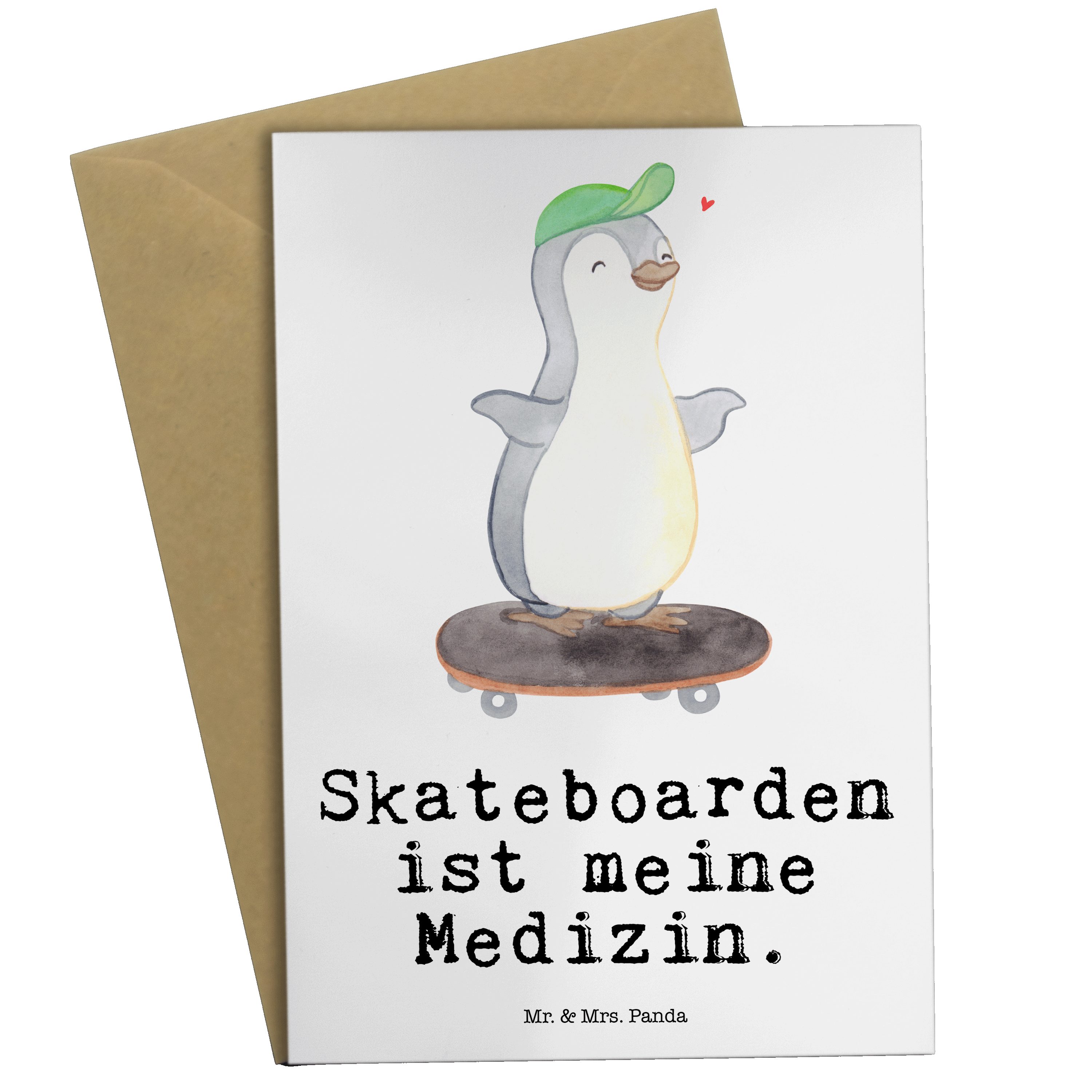 Mr. & Mrs. Panda Grußkarte Pinguin Skateboarden Medizin - Weiß - Geschenk, Einladungskarte, Hobb