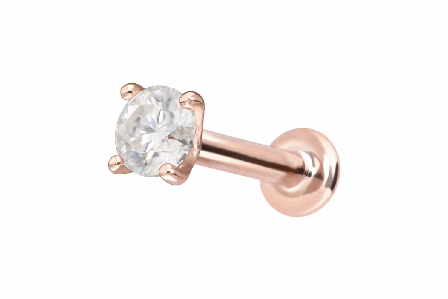 Piercing-Set 14 Karat Gold Labret mit Innengewinde MOISSANIT
