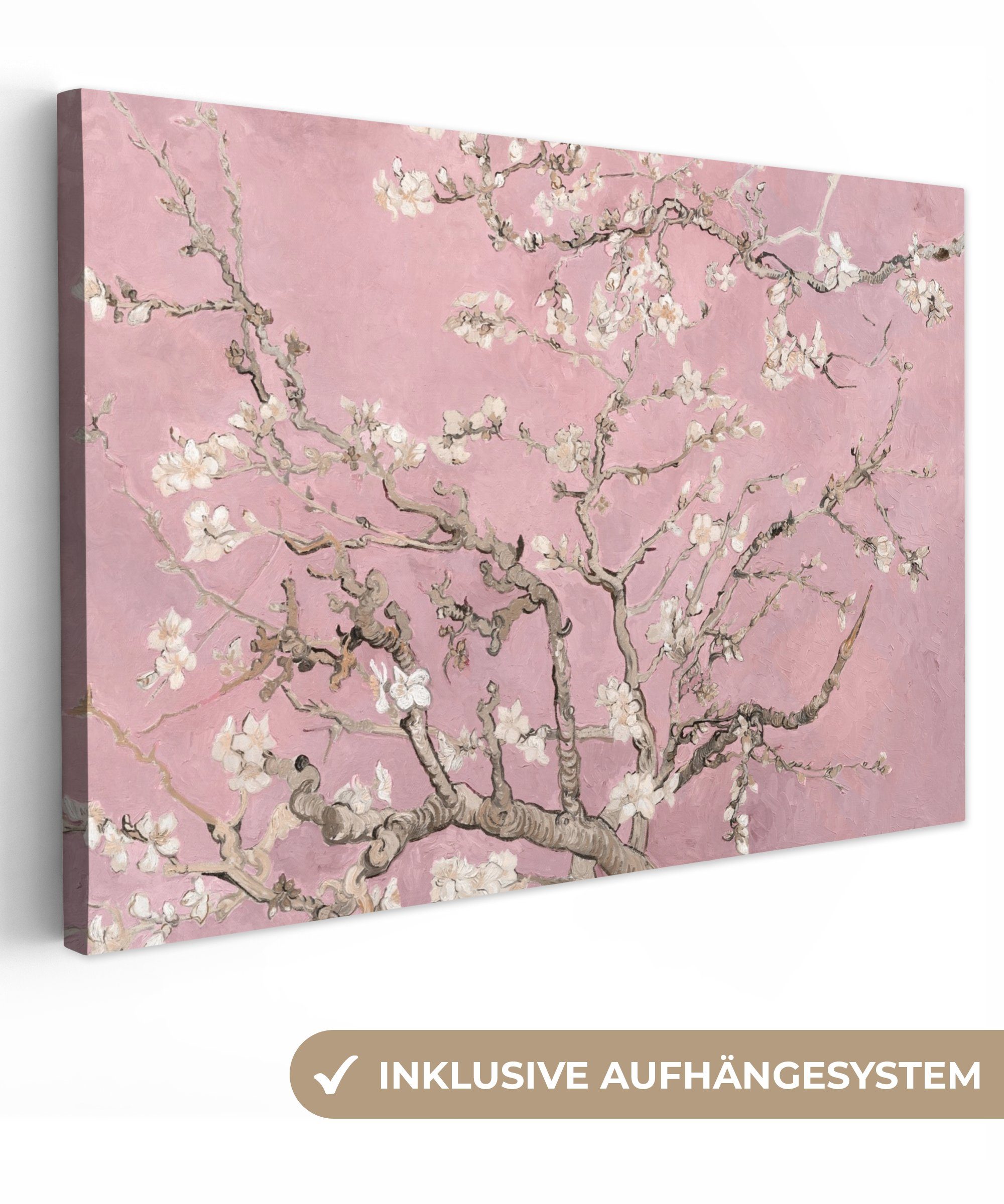 OneMillionCanvasses® Leinwandbild Mandelblüte - Kunst - Van Gogh - Rosa, (1 St), Wandbild Leinwandbilder, Aufhängefertig, Wanddeko, 30x20 cm