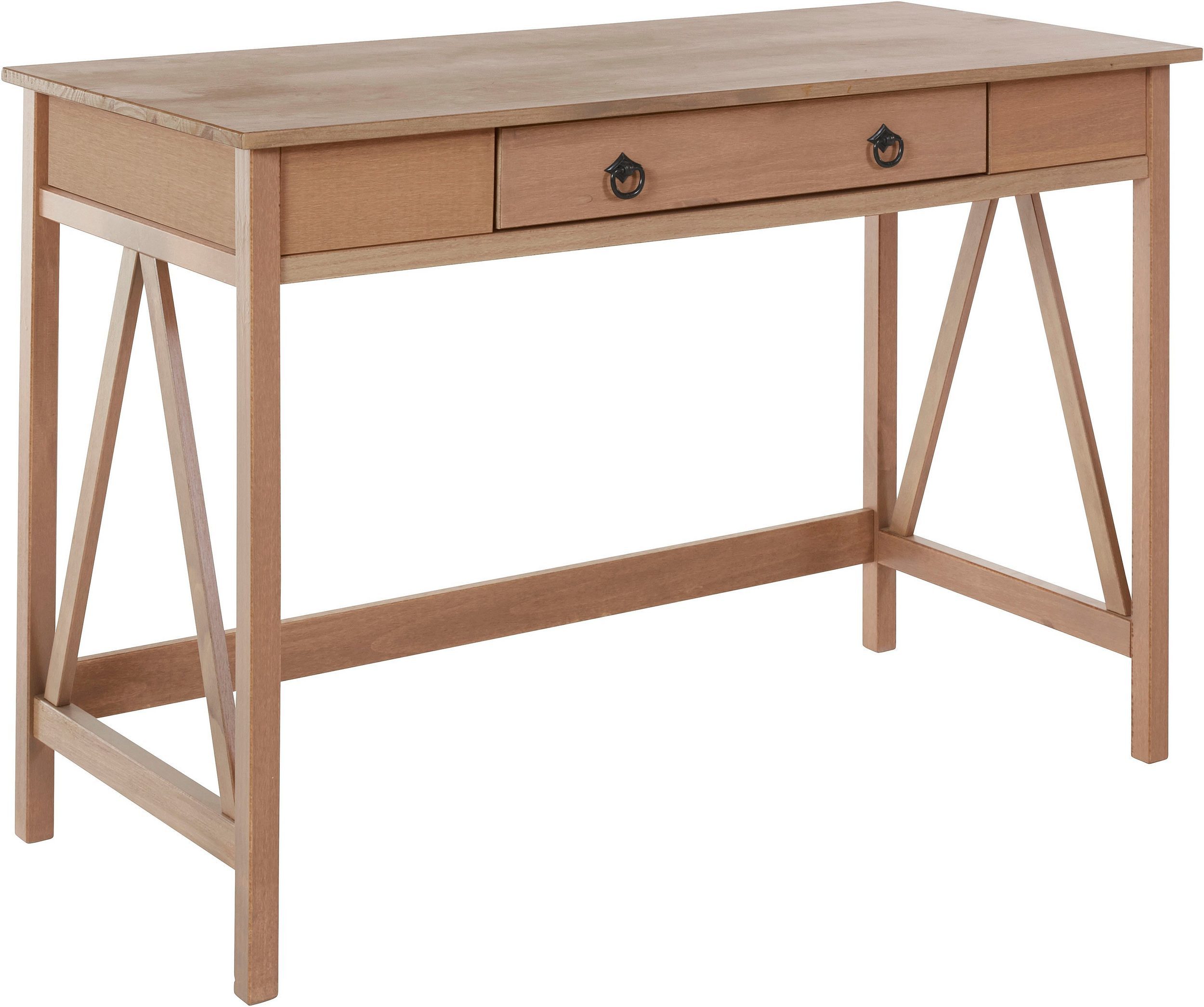 loft24 Schreibtisch Tulle, Arbeitstisch, Tisch mit Schublade, Kiefer Massivholz, Breite 117 cm