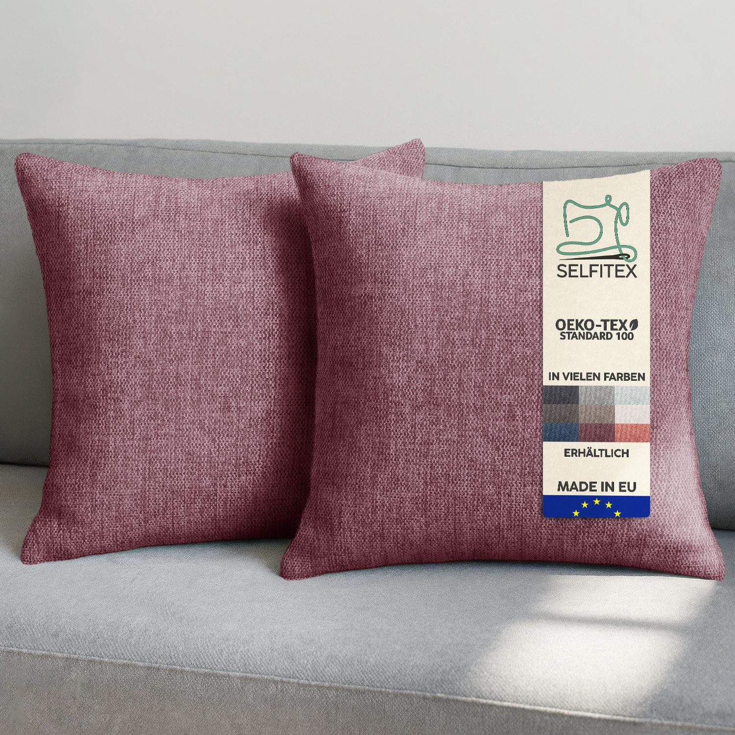 Selfitex Dekokissen 2er Set Sofakissen 30x50/40x40/50x50 inkl. Füllkissen, Canvas Stoff, strukturierte Oberfläche, fein meliert, in Handarbeit gefertigt
