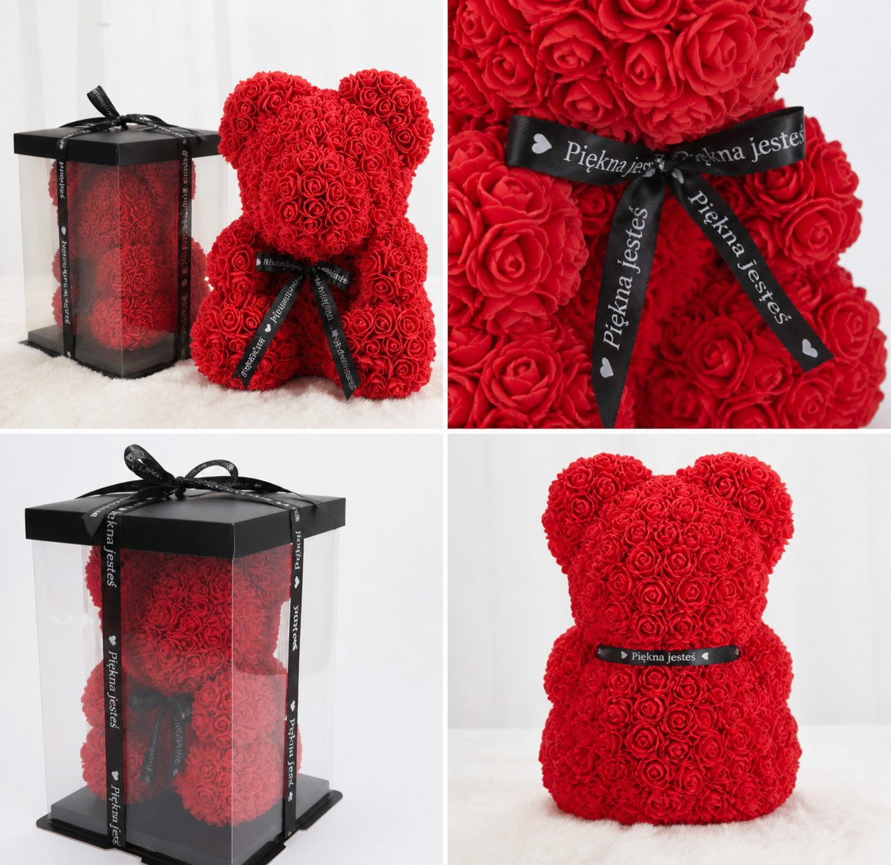 AMORE MIO Dekoobjekt Rosenbär 25 cm Geschenkbox Valentinstag Dekofigur Teddy (Geschenkset Rosenbär Dekoration mit Geschenkbox und Band Teddy, Rosenbär 25 cm in Geschenkbox mit Band dekoratives Set Teddy), Rosenoptik dekorativ Geschenkfertig langlebige Dekofigur Teddy