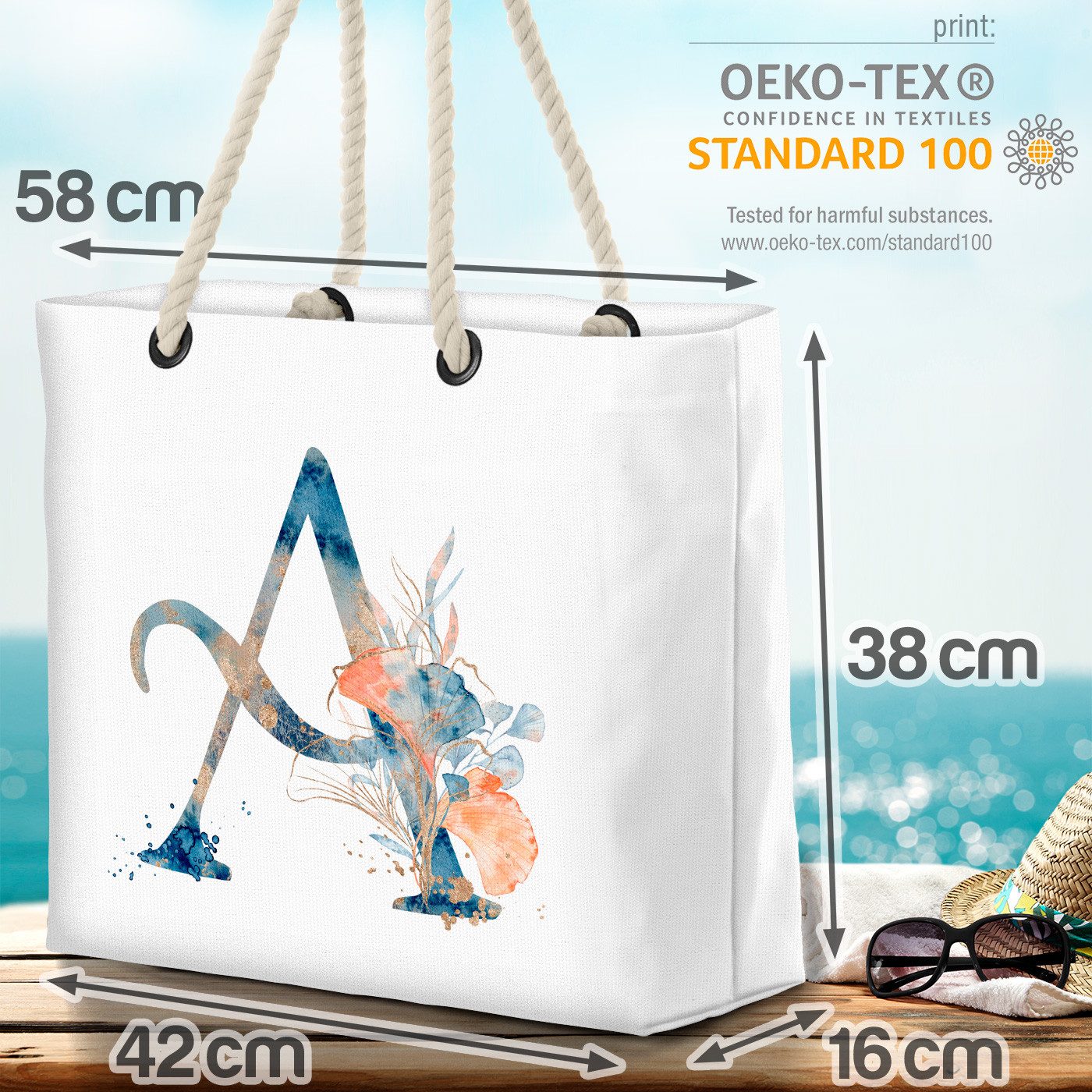 VOID Strandtasche (1-tlg), A Buchstaben Schrift Namen A Buchstabe Namen Wasserfarben Geburtstag