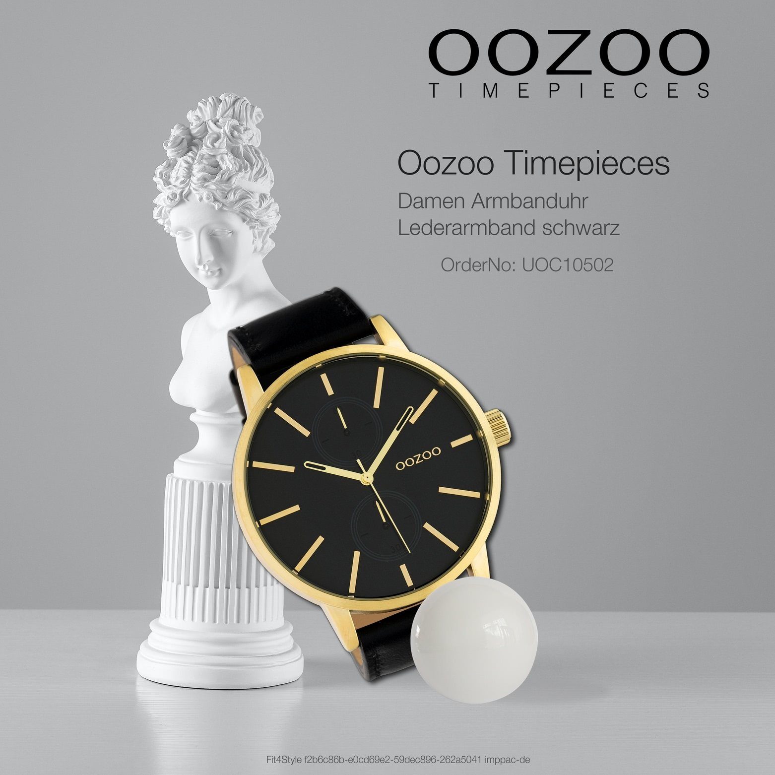 Oozoo Herrenuhr FashionStyle rund, Quarzuhr 50mm) (ca Unisex Analog, schwarz Damen, Armbanduhr extra Lederarmband, groß OOZOO