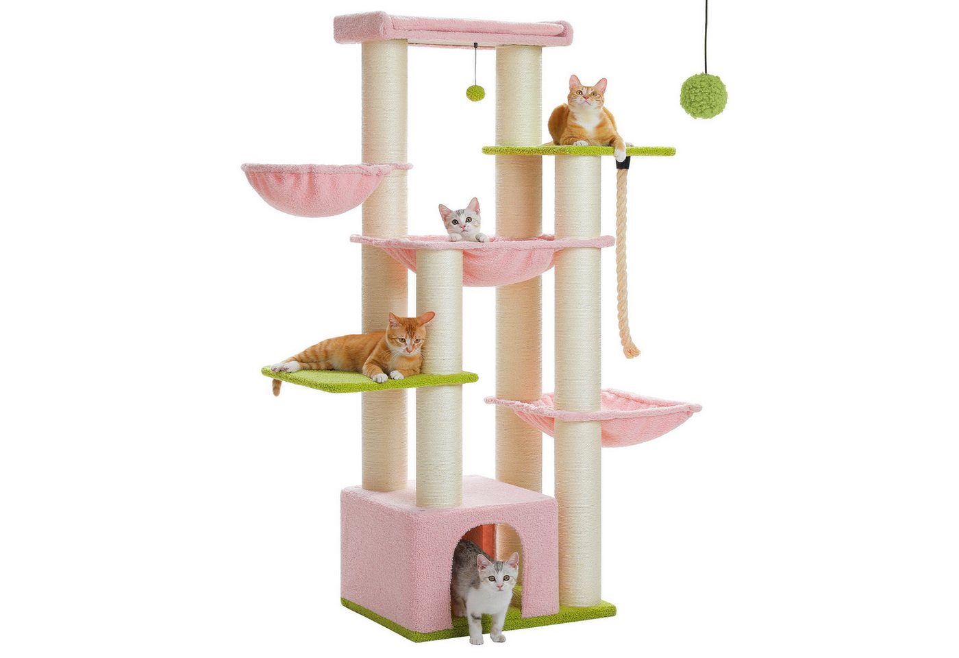 PETEPELA Kratzbaum Kratzbaum größe Katzen stabil mit 13 Sisalpfosten(11cm), Großer Sitzstange, Höhle, Körben, Kratzbaum XXL 169 cm