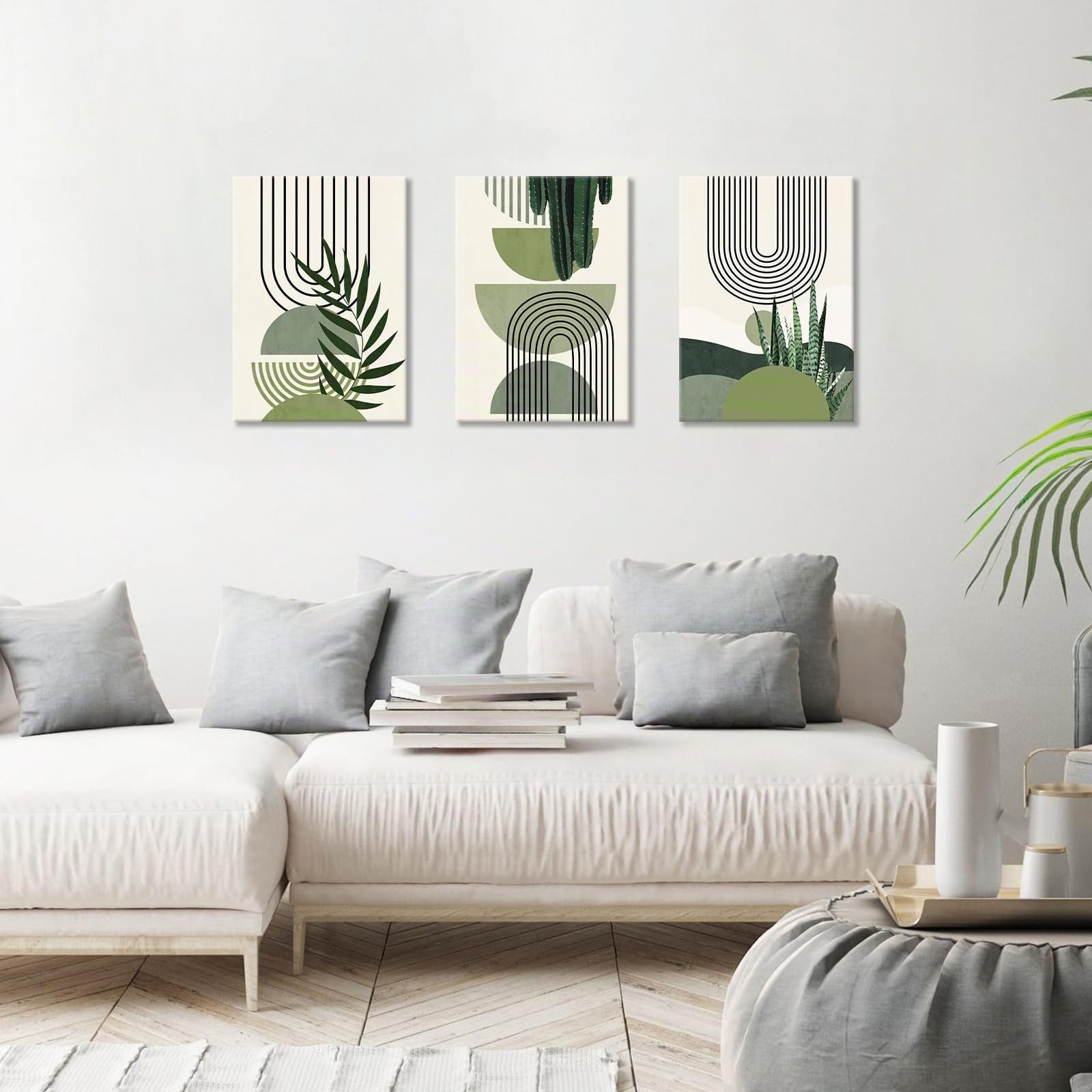 Zyronn Leinwandbild 3Pcs Boho Blätter Leinwandbilder Bilder Set Ohne Rahmen Aesthetic, (3 St), Grüne Pflanze Bilder Moderne Wandbilder Schlafzimmer Bild – Bild 2 von 5