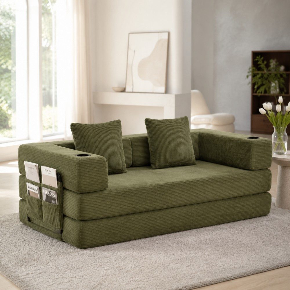 Vipbear Schlafsofa 185cm Sofa-Bett, Getränkehalter und Seitentasche, montagefrei, 1 Teile
