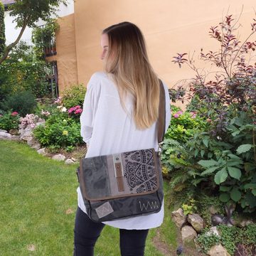 Sunsa Messenger Bag Canvas Messenger Tasche. Große Umhängetasche mit Mandala Design. Grau/ schwarz Crossbody Bag mit Handyfach unter der Frontklappe. 52508