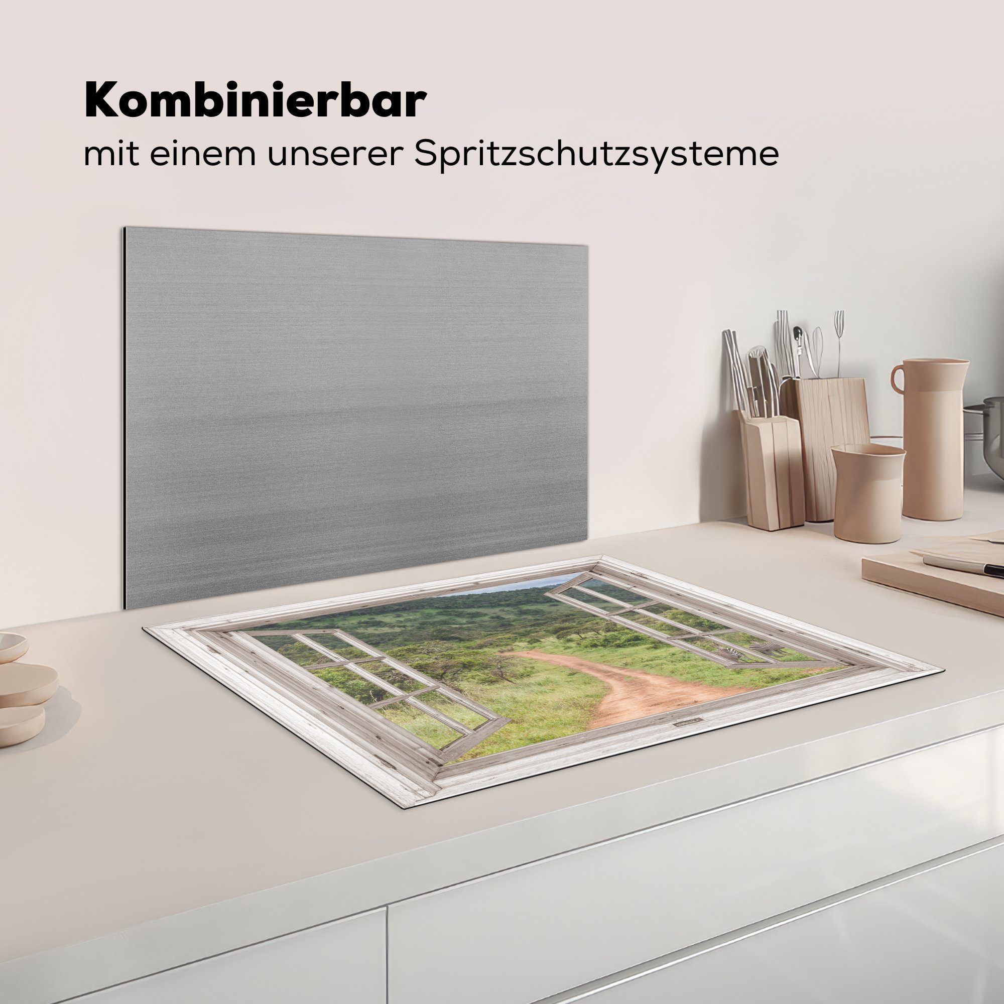 Ceranfeldabdeckung für - tlg), Induktionskochfeld (1 71x52 Vinyl, Schutz Herdblende-/Abdeckplatte MuchoWow Zebra, küche, - Safari die cm, Durchsichtig