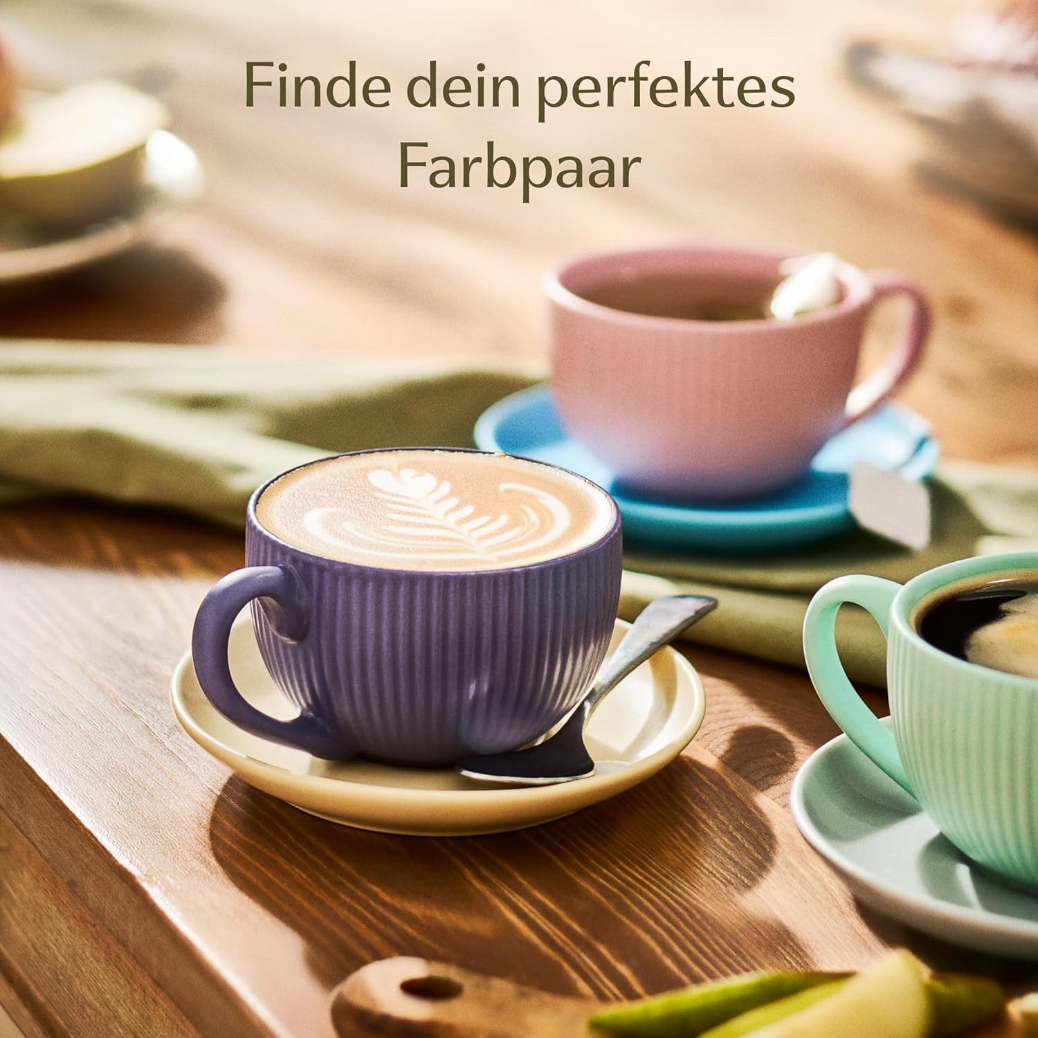 Cosumy Cappuccinotasse Cappuccinotassen mit Untertassen - 6er Set - 200ml, 12-tlg., Keramik, matt - spülmaschinenfest - mikrowellengeeignet - modernes Design
