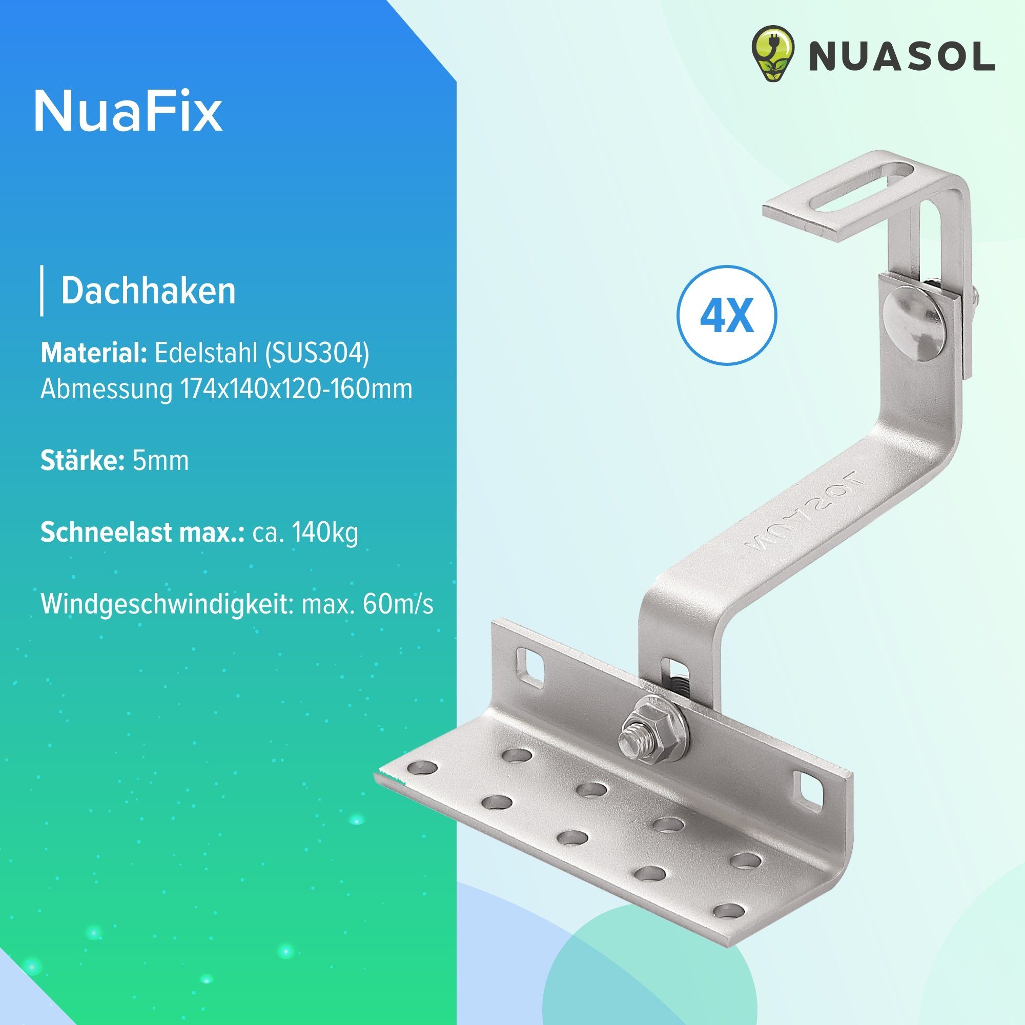 NuaSol Solarmodul-Halterung Ziegeldach Photovoltaik Befestigung, (für 1 Solarmodule) – Bild 5 von 5