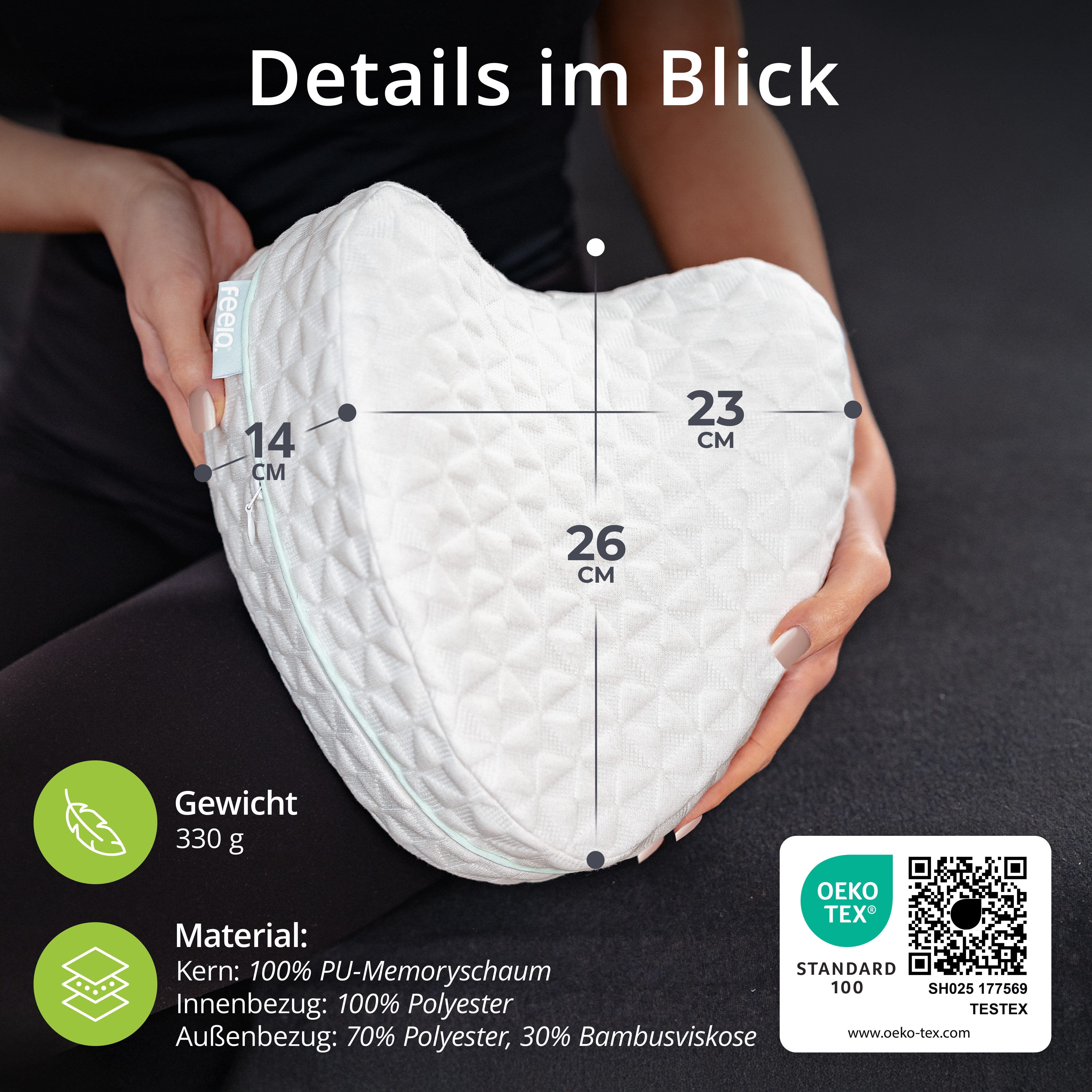 feela Kniekissen Ergonomisches Kissen für Seitenschläfer – entlastet Beine & Rücken, Fördert gesunden Schlaf & Haltung – ideal für Seitenschläfer & Pausen