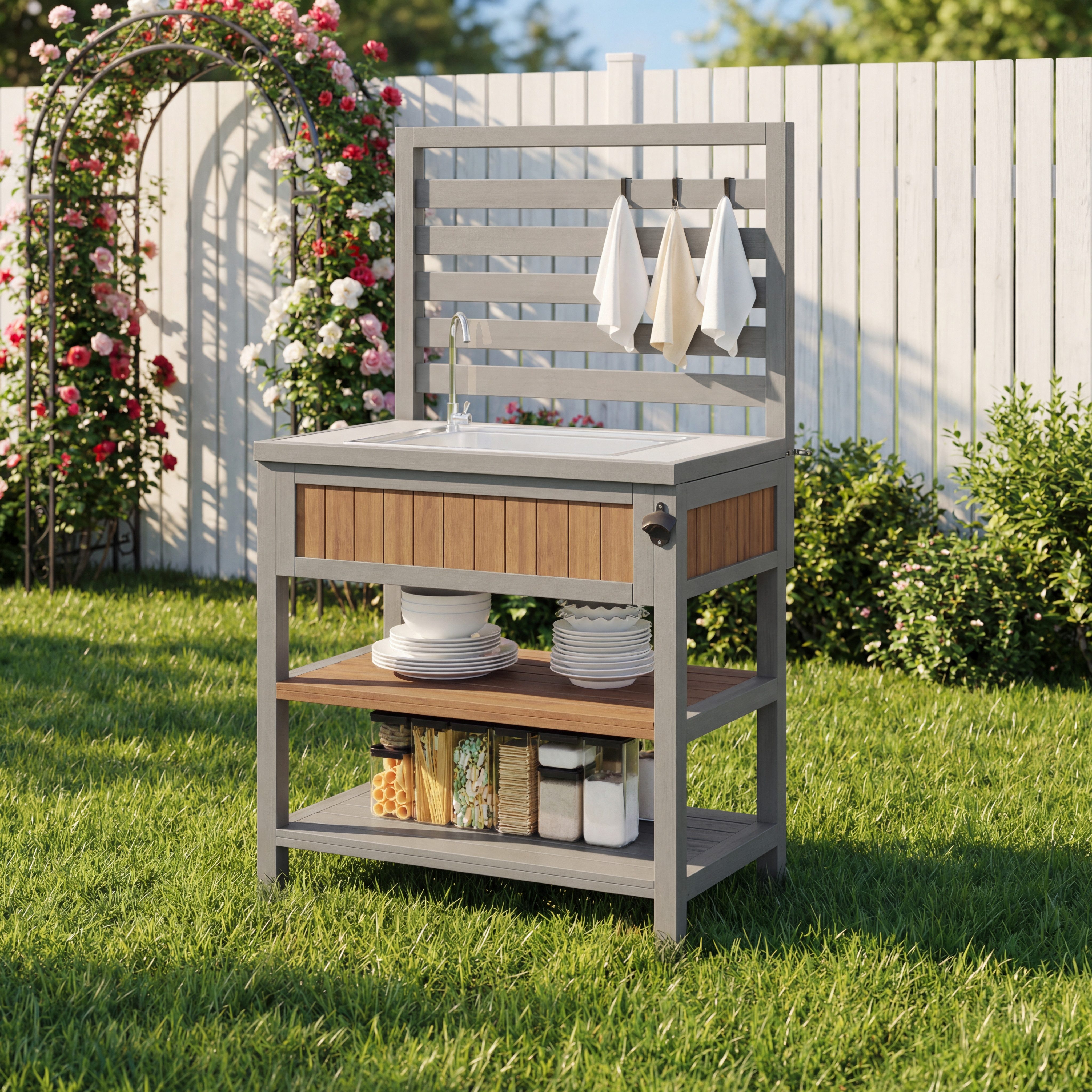 OKWISH Servierwagen Outdoor-Gartenschrank, (Outdoor-Schrank mit großer Arbeitsfläche,wetterbeständiger Küchenschrank für Terrasse, Balkon, 1 St., 80*51*148.5cm)