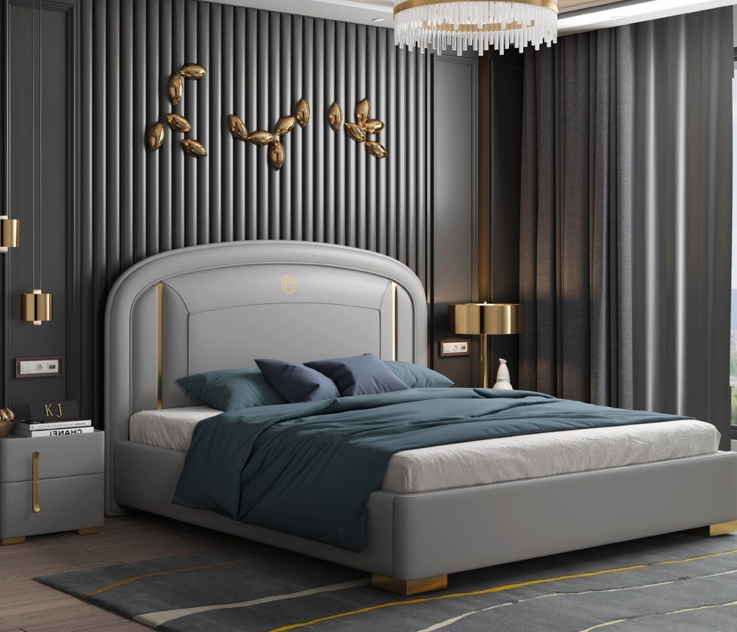 JVmoebel Bett, Modernes Design Bett 180x200 Samt Hotel Metall Betten Doppel
