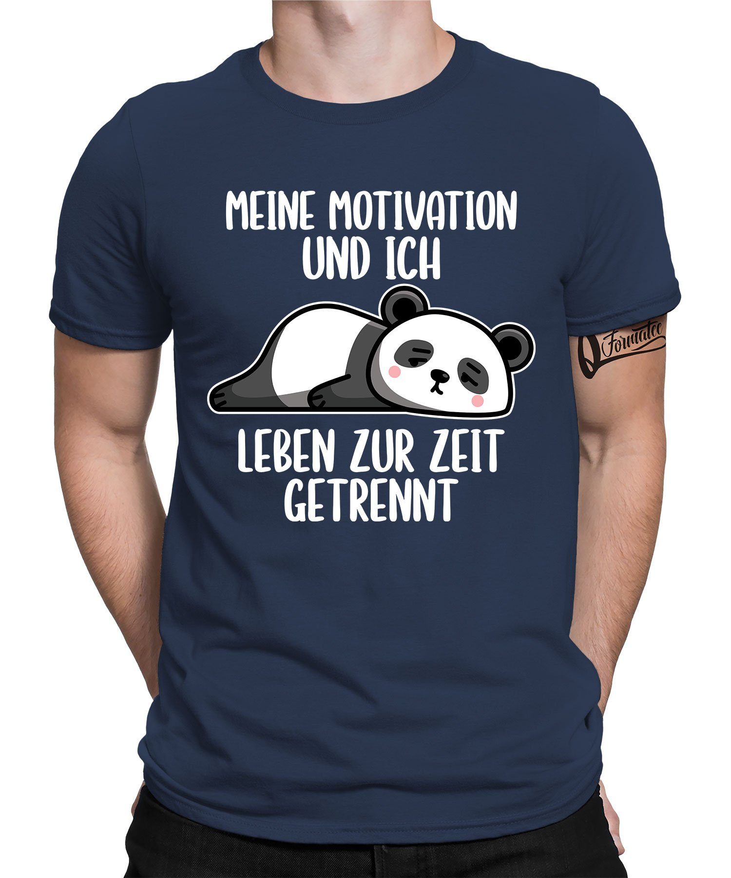 Motivation getrennt Kurzarmshirt T-Shirt Blau Panda - Navy Spruch Lustiger Statement Formatee (1-tlg) Quattro Herren