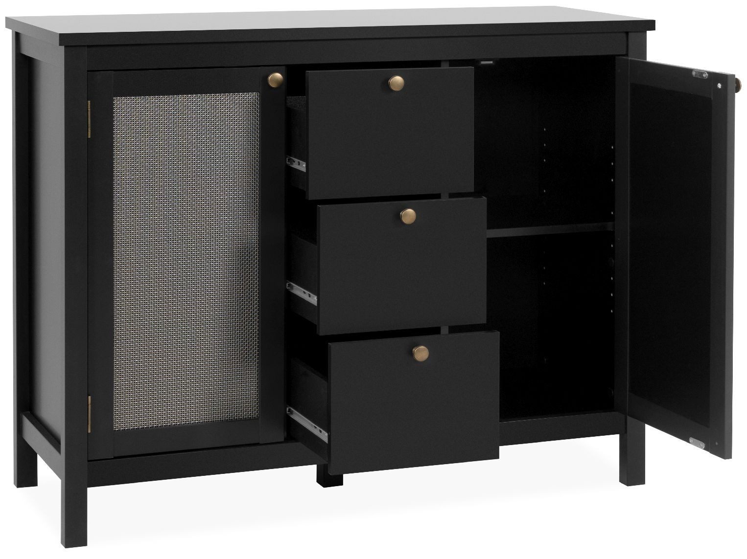 Finori Kommode, schwarz, Geflecht Nobel, ABS-Kante, Metallgriffe, 110 x 90 x 40 cm