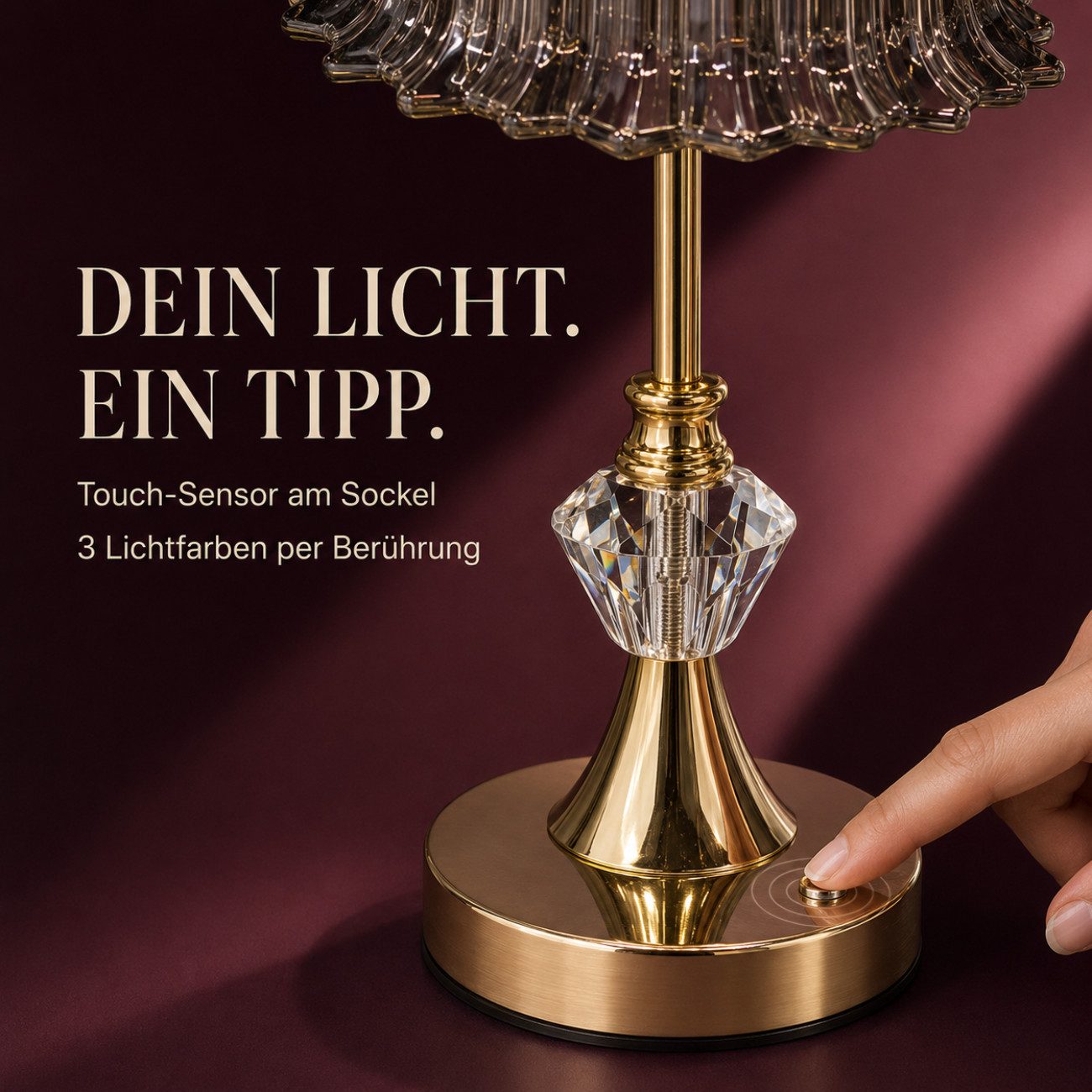 ibettertec LED Nachttischlampe LED-Tischleuchte mit Glasschirm, USB-C aufladbar, 3 Lichtfarben, Leuchtmittel, Schlafzimmerbeleuchtung, Ambientelampe, Stimmungslicht, Dekoleuchte, Nachtlicht, Touch-Sensor, 20 LEDs, Retro-Blütendesign, Gold/Rauchgrau