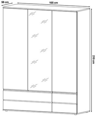 Feldmann-Wohnen Kleiderschrank Naxos (1-St) 165,2x58x210cm artisan eiche / schwarz matt mit Spiegel