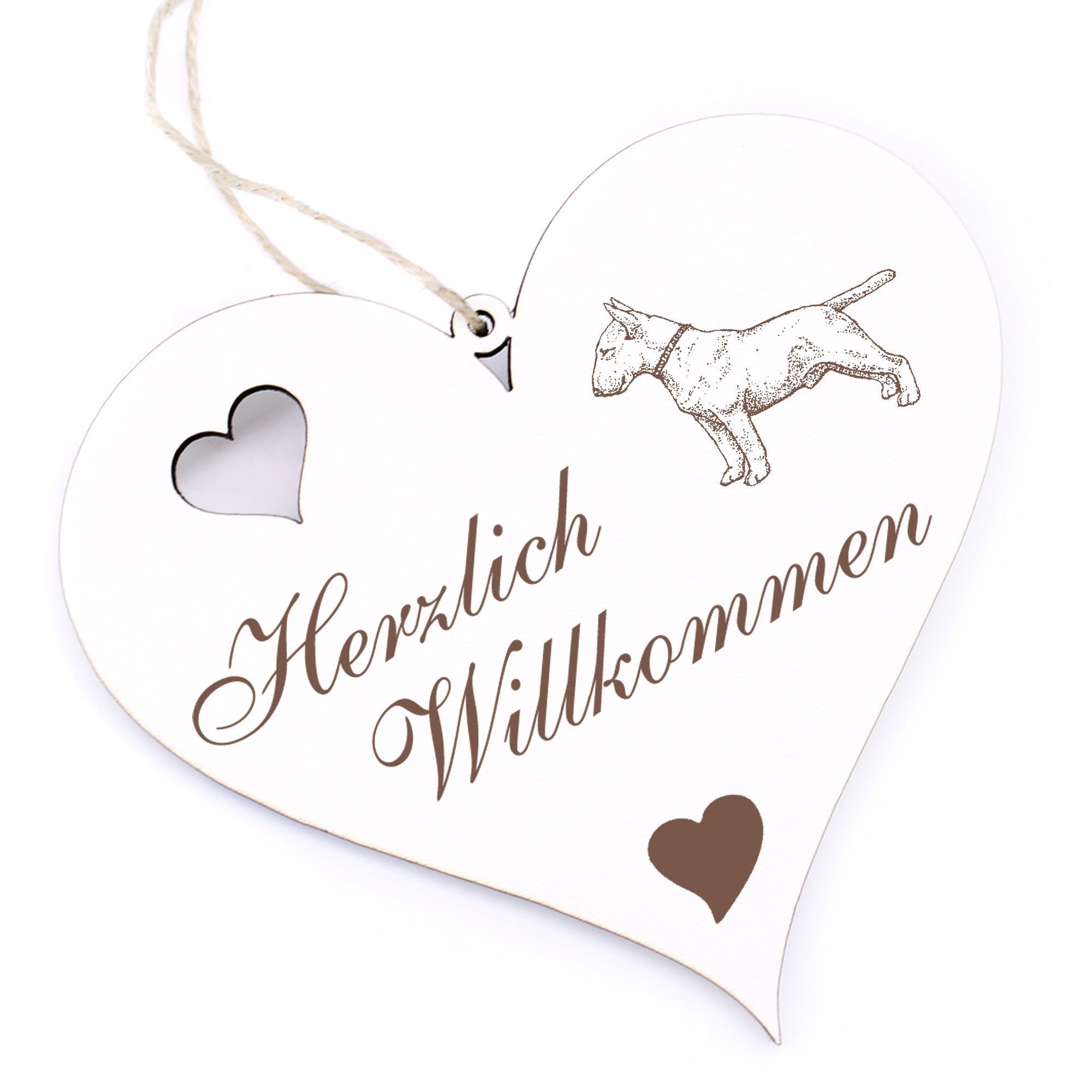 Dekolando Hängedekoration Herzlich Willkommen - Bullterrier - 13x12cm