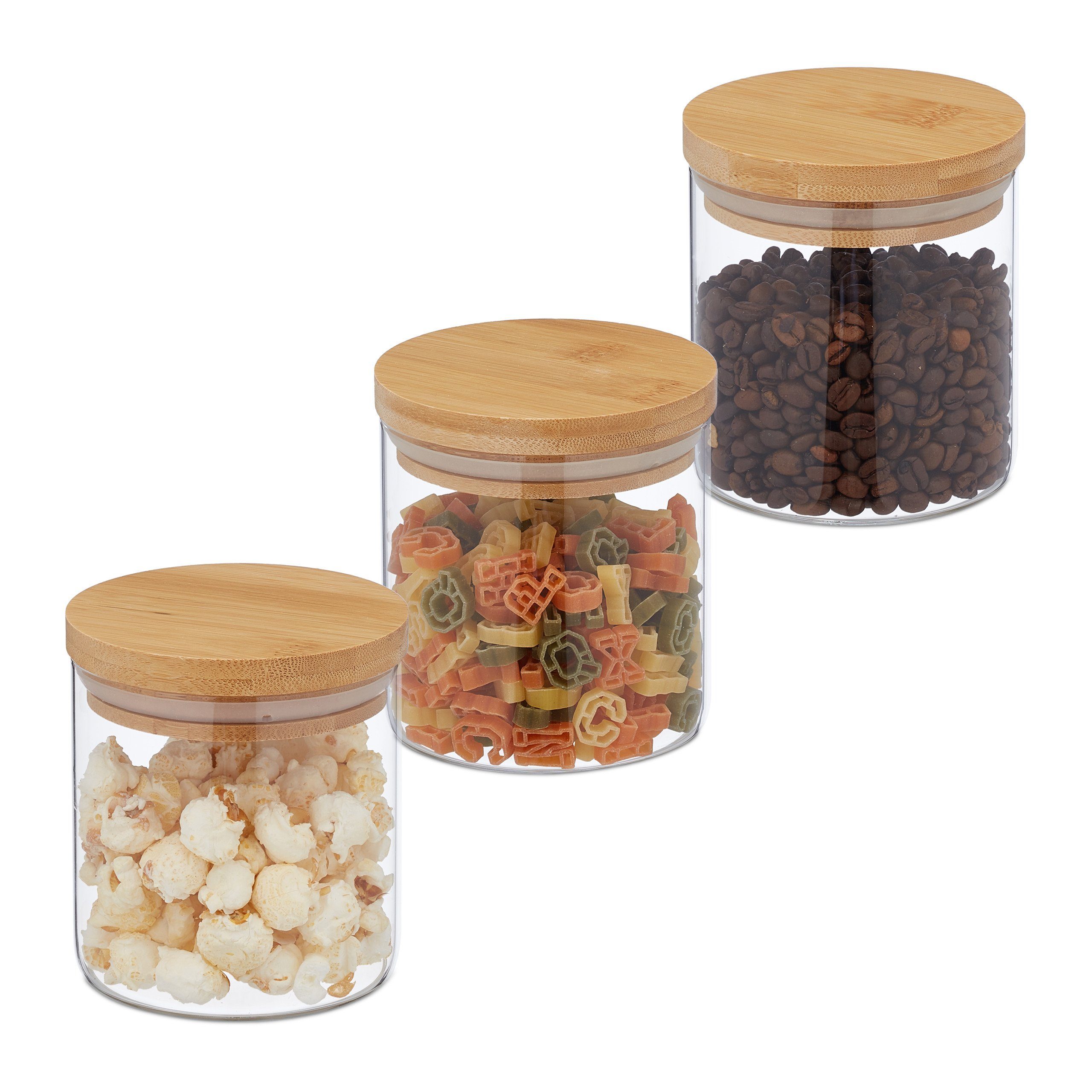 relaxdays Vorratsglas 3er Set Vorratsgläser mit Deckel 500 ml, Glas