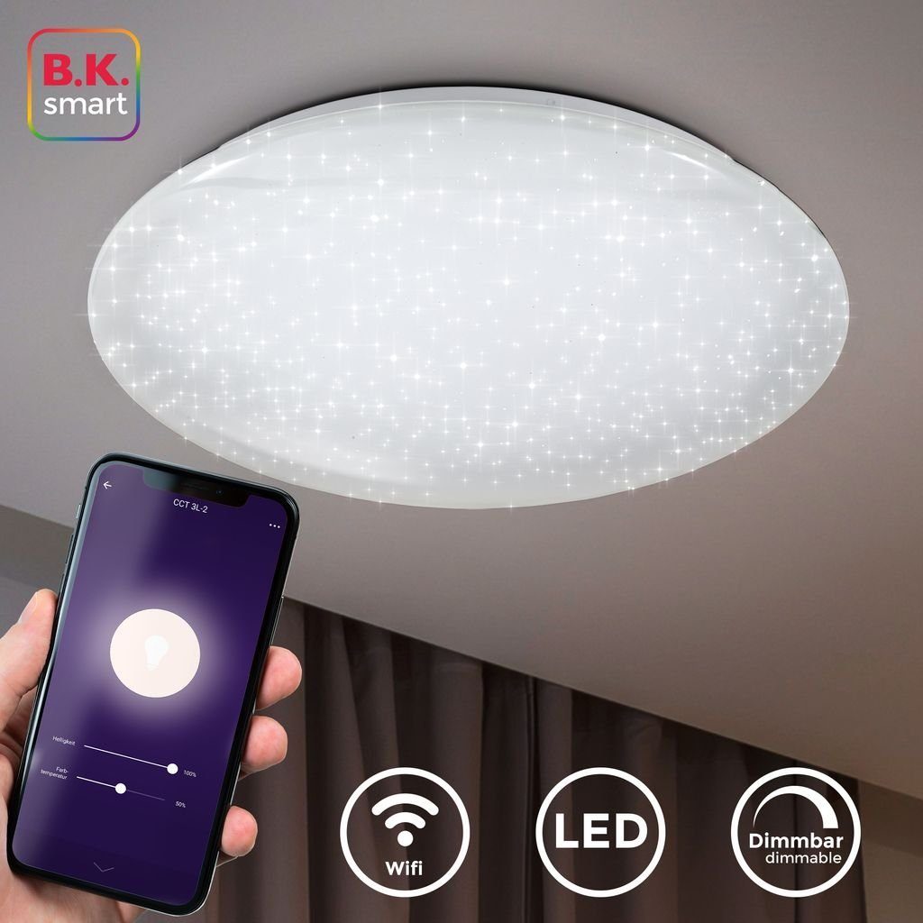 B.K.Licht LED Deckenleuchte, LED fest integriert, Neutralweiß,  Tageslichtweiß, Warmweiß, Smart Home, Deckenlampe, Sternenlicht, Leuchte,  dimmbar, 40W, WiFi