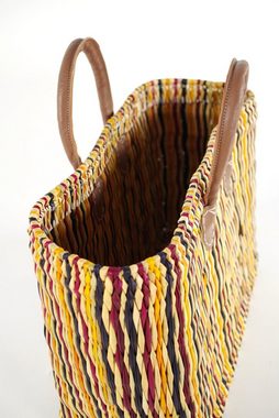 Kobolo Shopper Seegrastasche bunt mit Lederhenkeln 45x18x32 cm