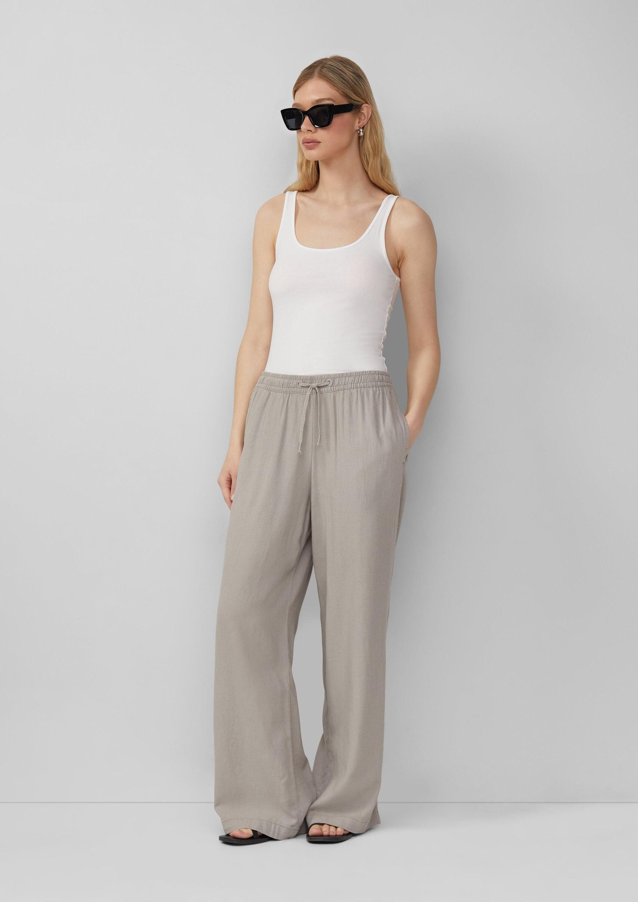 QS Chinos Hose Leinenmixhose mit Gummizug und weitem Bein