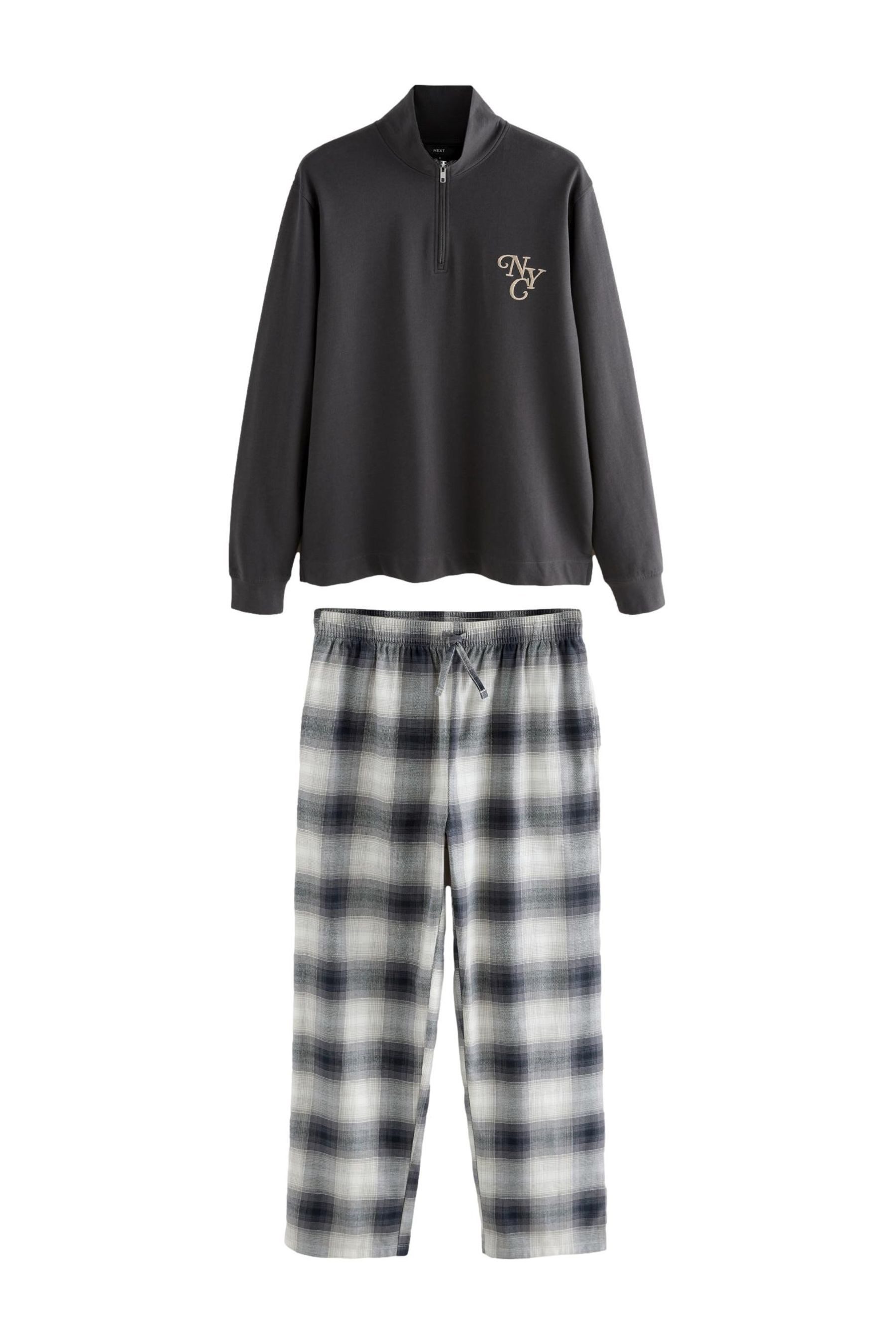 Next Pyjama Schlafanzug mit Viertel-Reißverschluss + Stickerei (2 tlg)