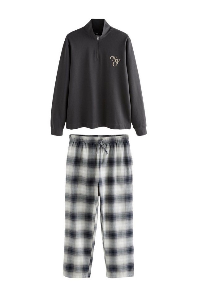 Next Pyjama Schlafanzug mit Viertel-Reißverschluss + Stickerei (2 tlg)