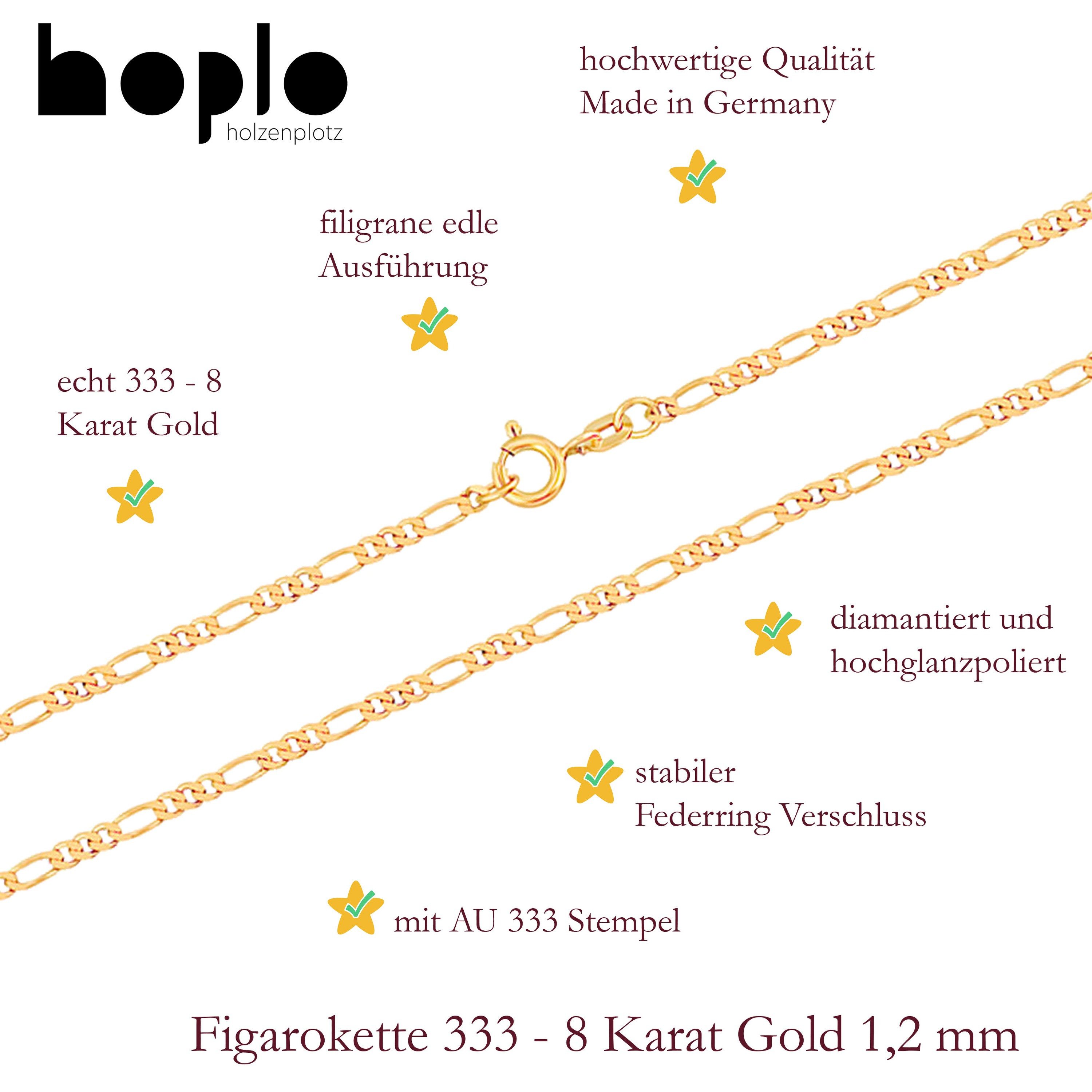 HOPLO Goldkette Goldkette Figarokette Halskette Breite 1,2 mm 36 cm 333-8 Karat Gold, Made in Germany