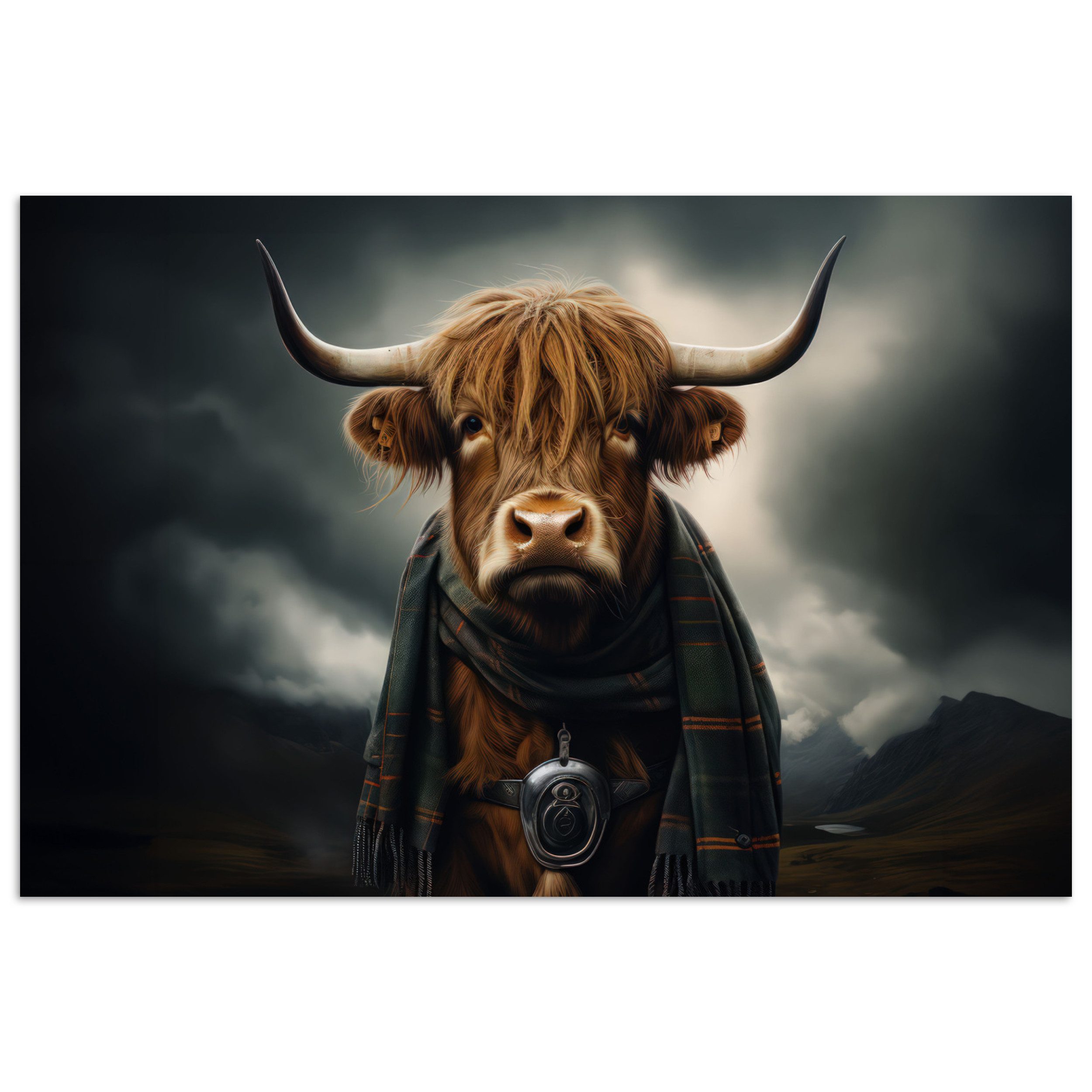 MuchoWow Poster Schottischer Highlander - Schal - Berge, (1 St), Poster ohne Rahmen, Wandbild, Wandposter, 30x20 cm