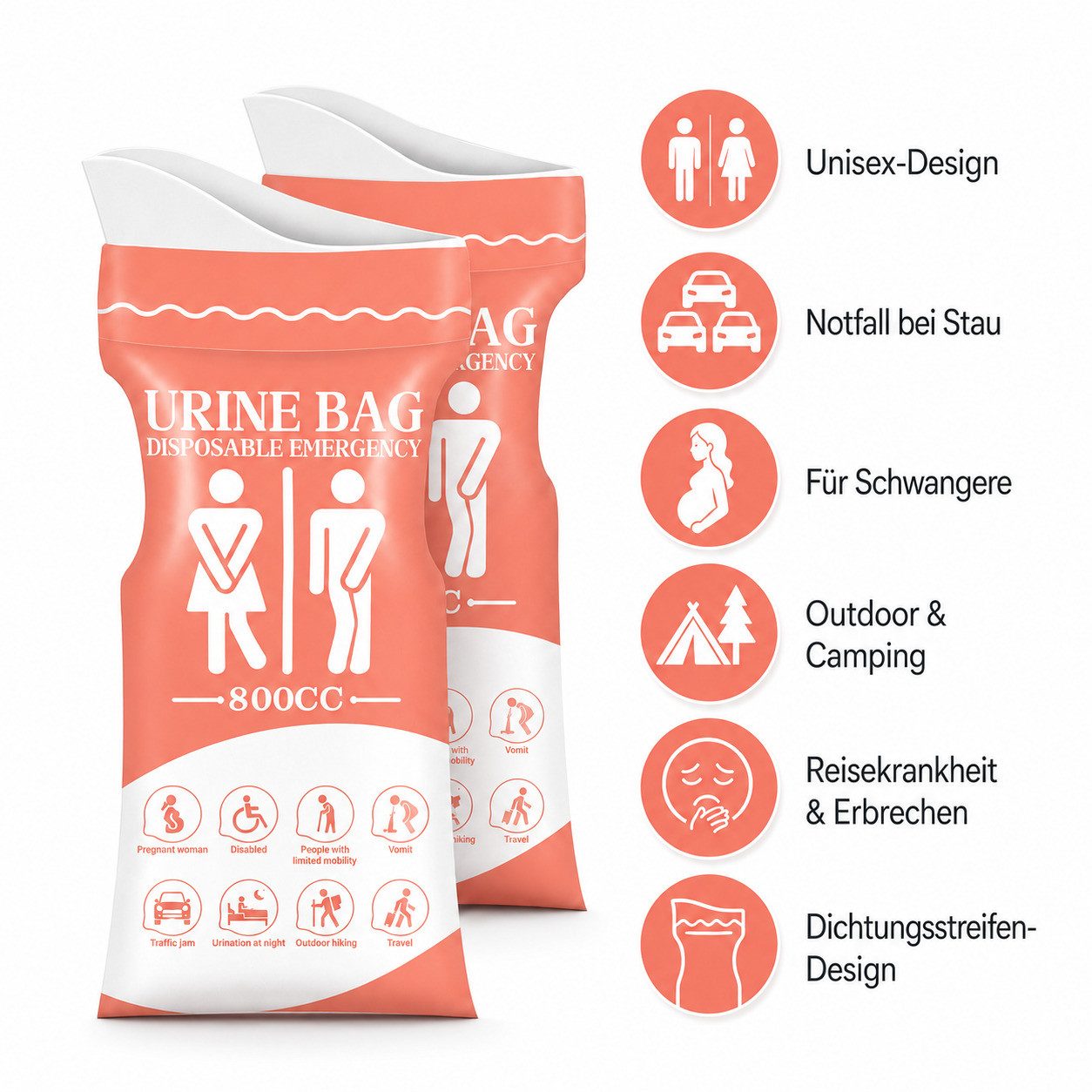 COOL-i ® Campingtoilette Notfall Urinbeutel 12er Set, 800 ml Einweg Urinbeutel, Unisex Reise WC für Auto, Camping & Outdoor