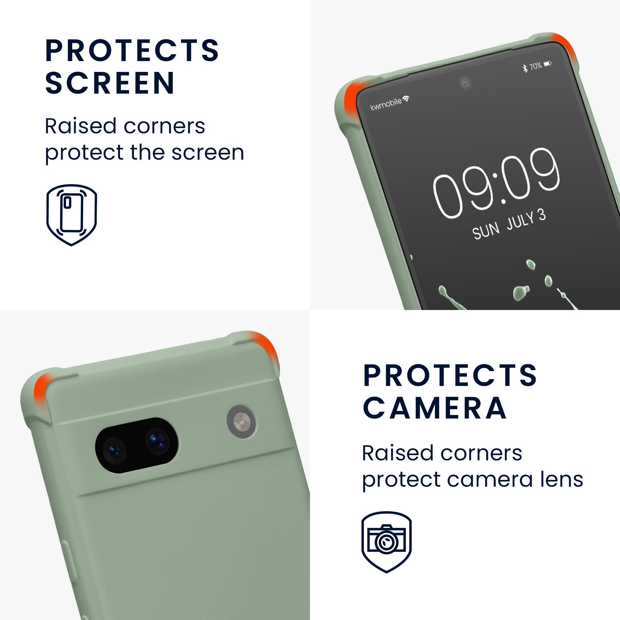 kwmobile Etui Hülle für Google Pixel 7a, mit Metall Kette zum Umhängen - Silikon Handy Cover Case Schutzhülle