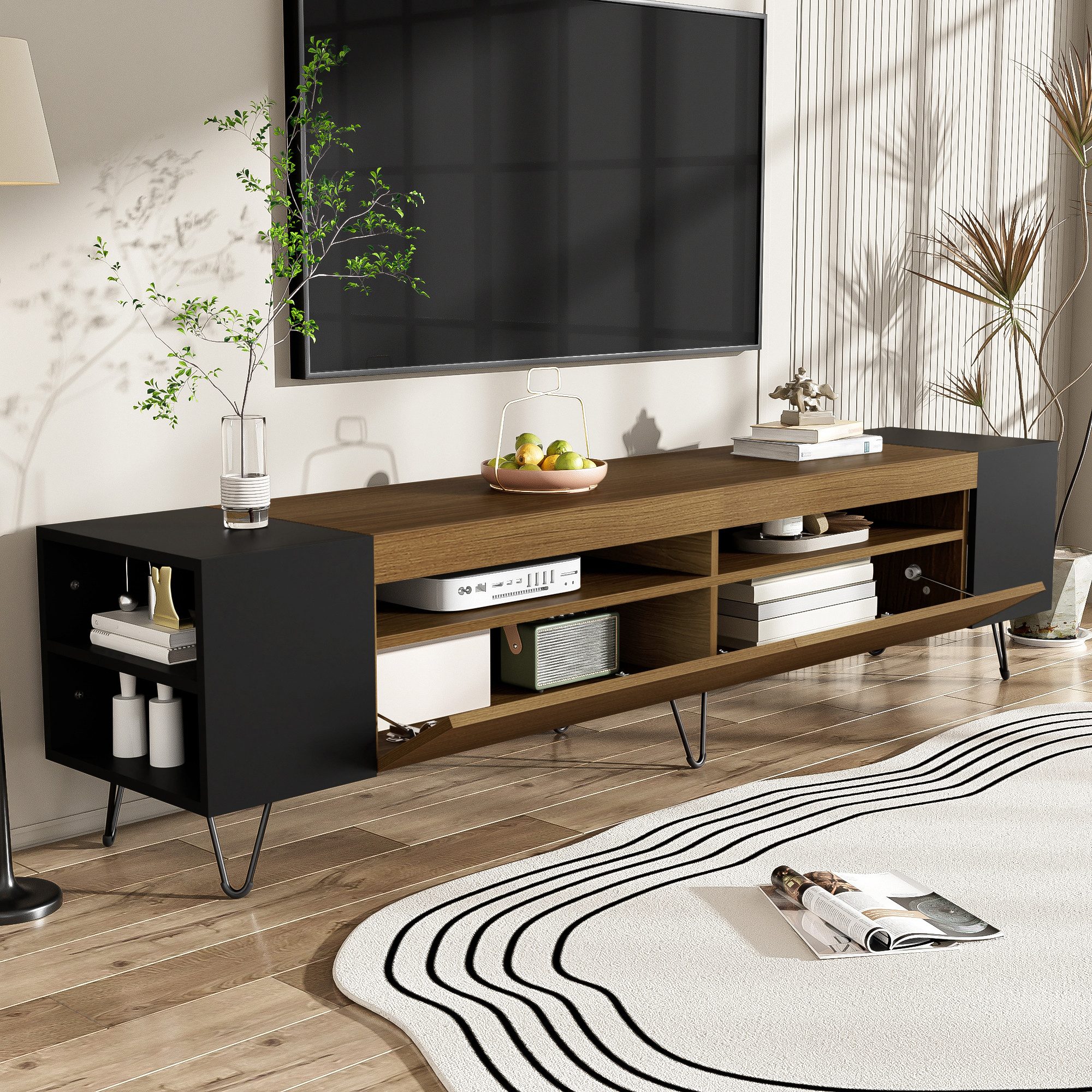 STILVORA Lowboard 180cm Moderner TV-Schrank in wohnzimmer,Schwarz und Holzo günstig online kaufen