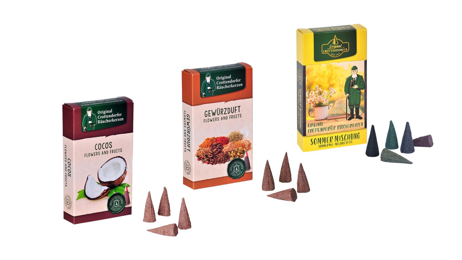Crottendorfer Duftkerze Räucherkerzen Sommerdüfte der Welt - 3er Set, mit Düften für die wärmeren Jahreszeiten - Made in Germany