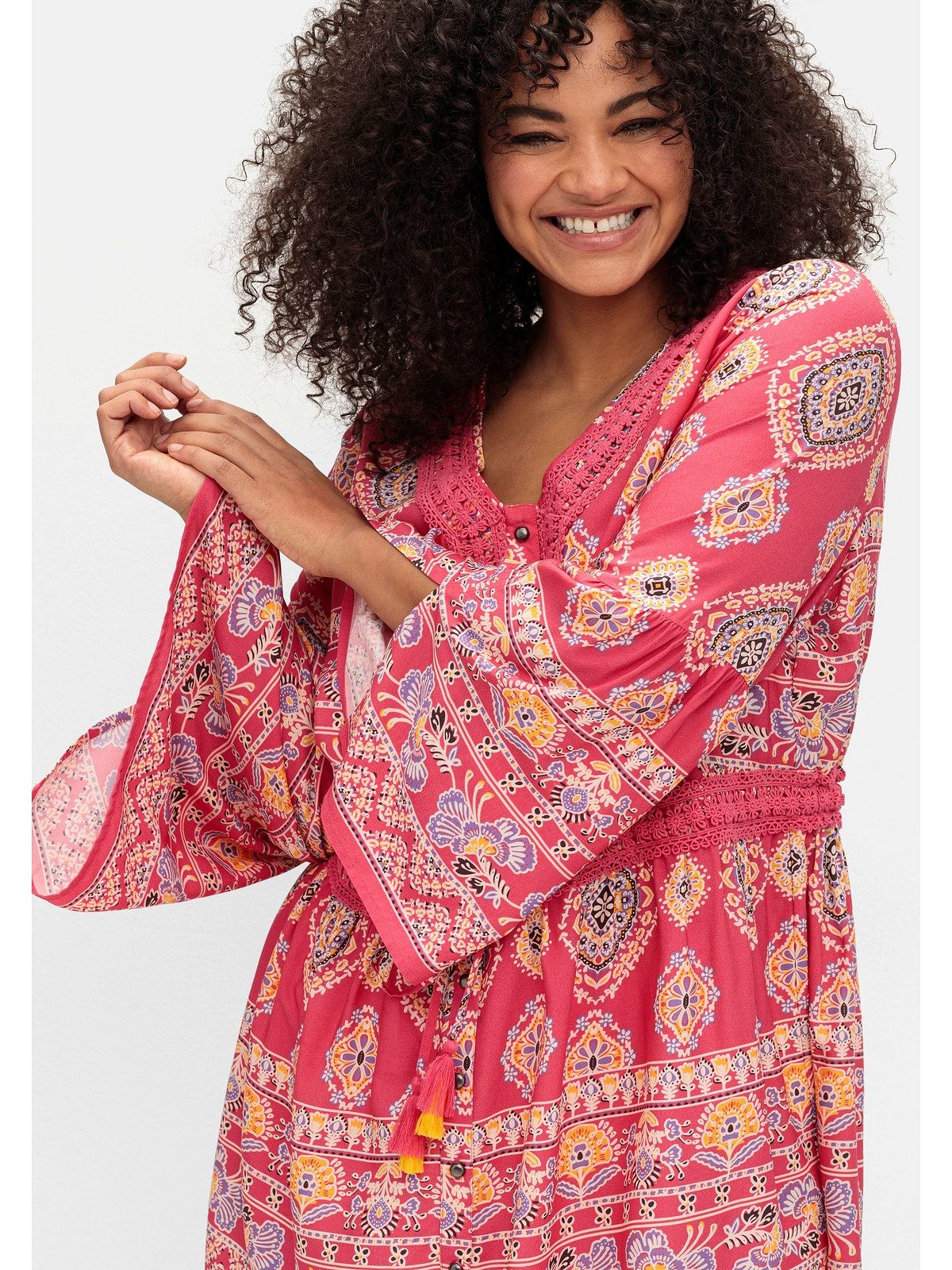 sheego by Joe Browns Longbluse Große Größen im Ethno-Stil, mit Crochet-Spitze