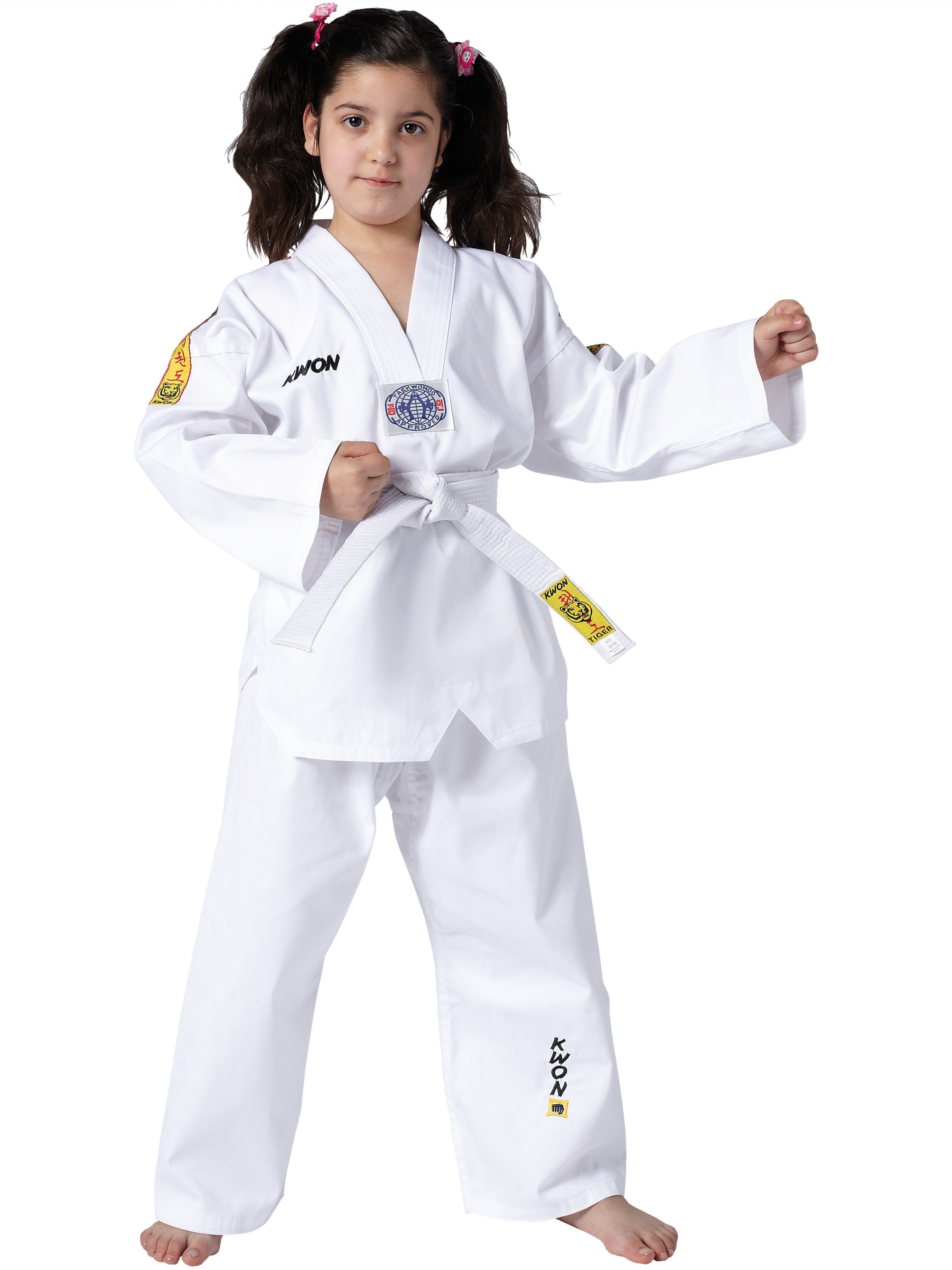 KWON Taekwondoanzug Tiger Taekwondo Anzug mit Gürtel Hose und Jacke Club Line Schulterstreifen (3-teilig, komplett), Kinder, Jugendlich, Erwachsene, Größen: 90  – Bild 2 von 3