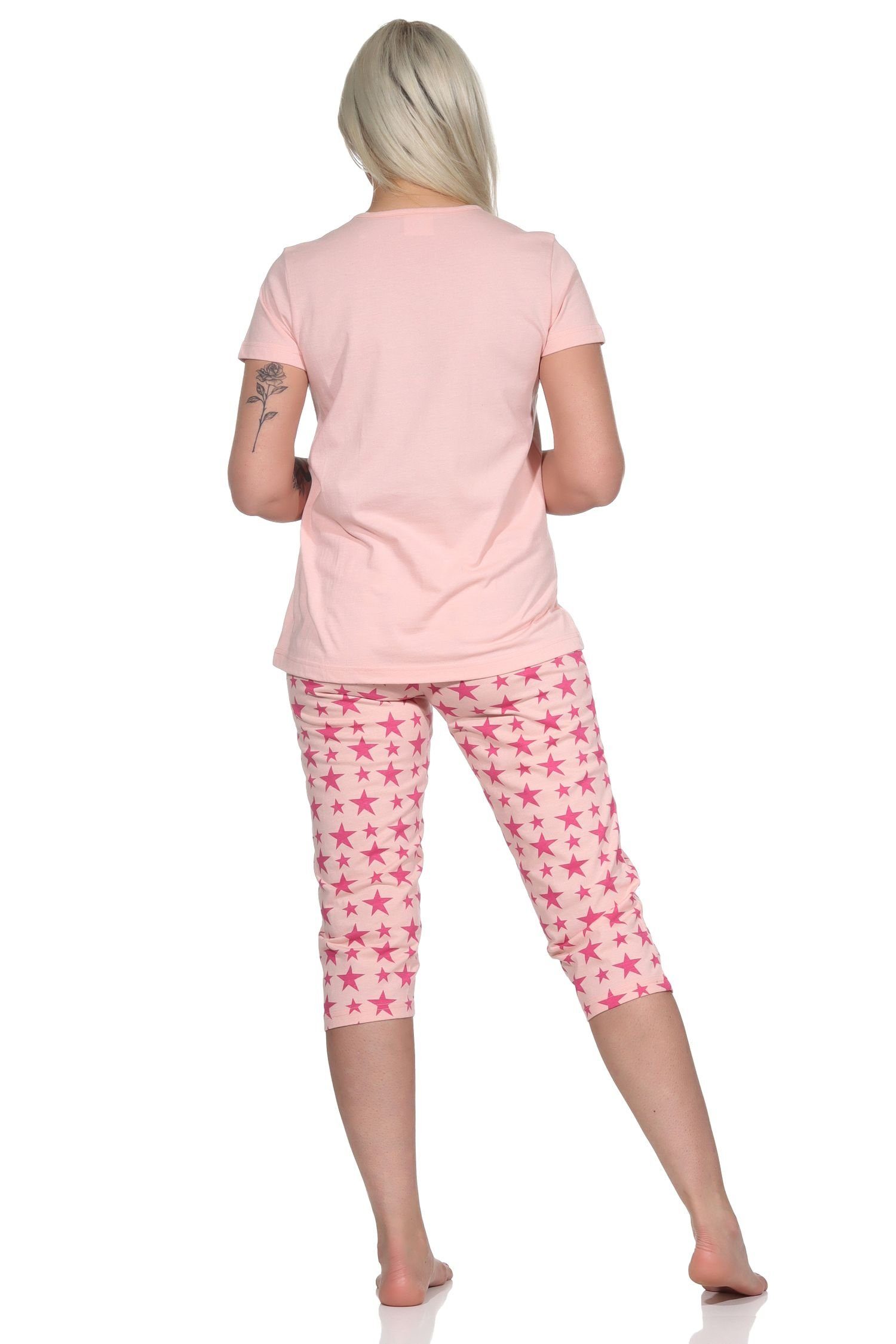 Pyjama, mit Normann 10 Pyjama rosa Schlafanzug 735 - Capri Damen Sternen 204 112