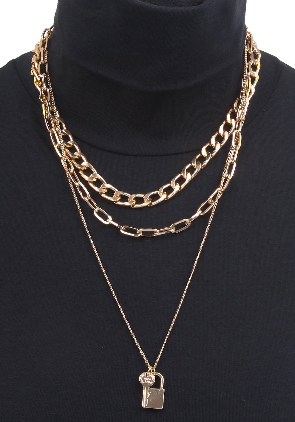 gelbgoldfarben Firetti Panzerkette Schlüssel Layering-Look Halsschmuck Schloß Collier