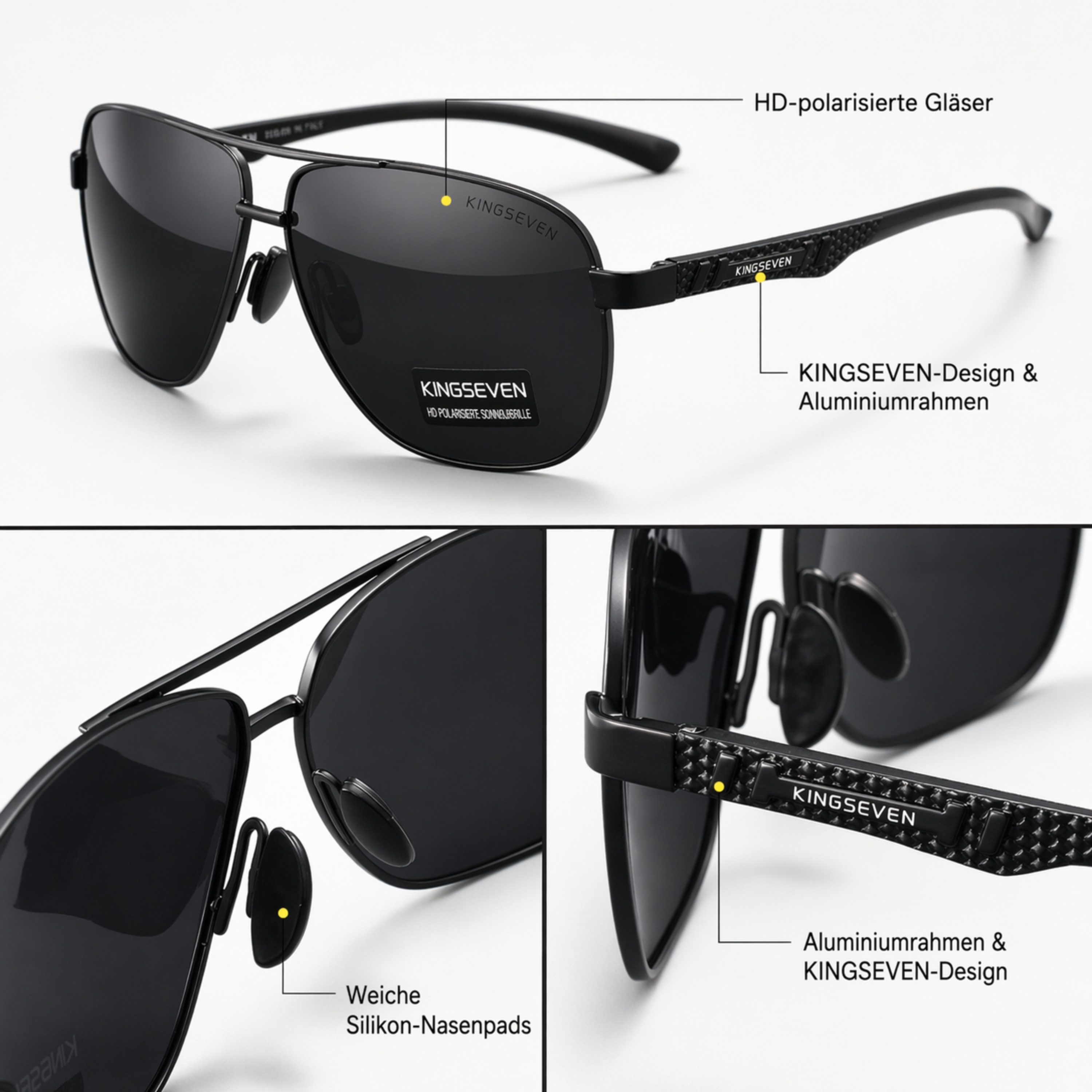 StellarLuma Sonnenbrille Sonnenbrille Herrenbrille Damenbrille Pilotenbrille UV400 polarisiert (Set) Polarisierte Gläser, UV400-Schutz und leichter Aluminiumrahmen im Set.