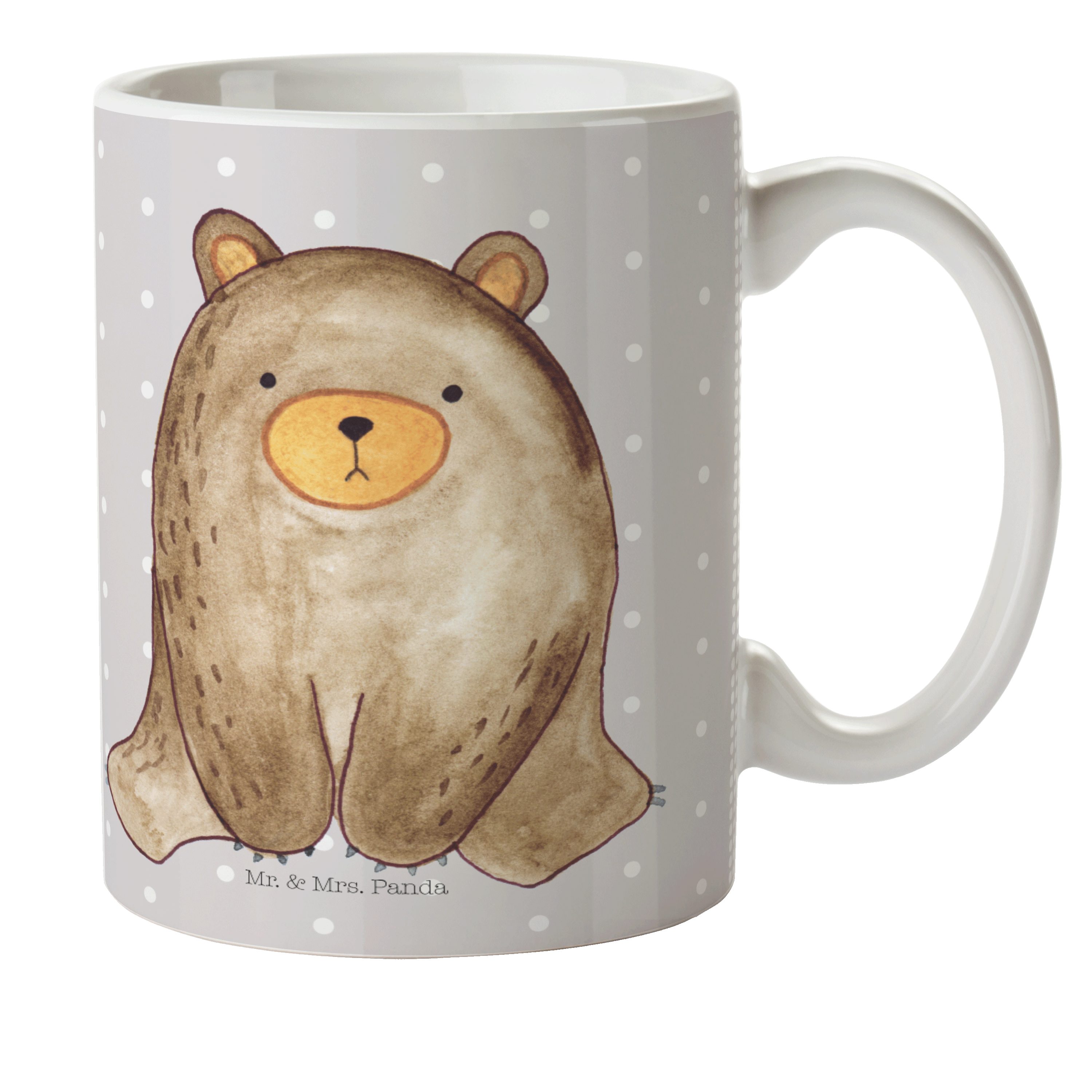 Kinderbecher Grau Panda Geschenk, - Teddybär, Tasse, Mrs. Kunststoffbec, Mr. & - Kunststoff sitzend Pastell Bär