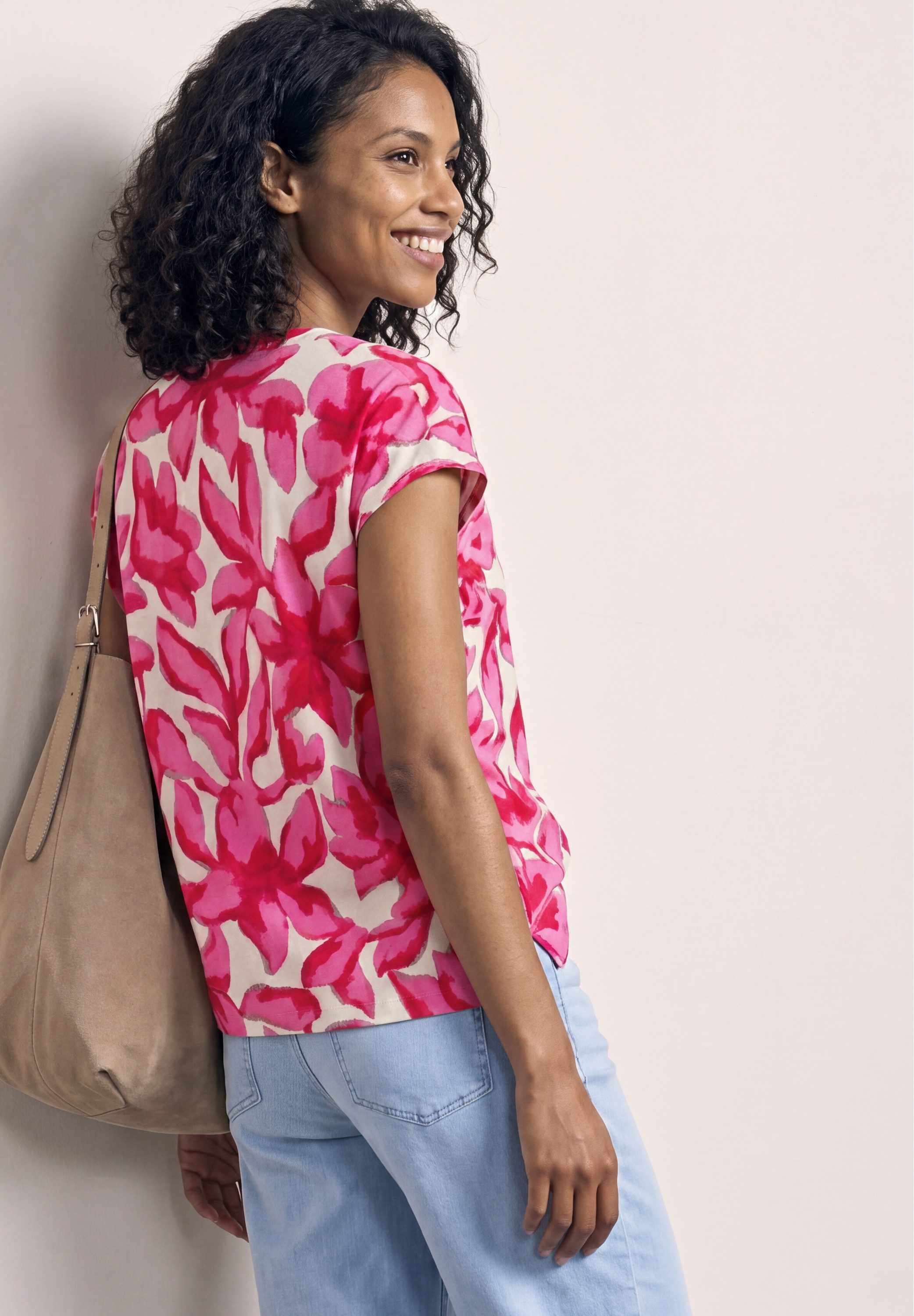 STREET ONE Shirttop Sommershirt im floralem Look und mit Knopfleiste