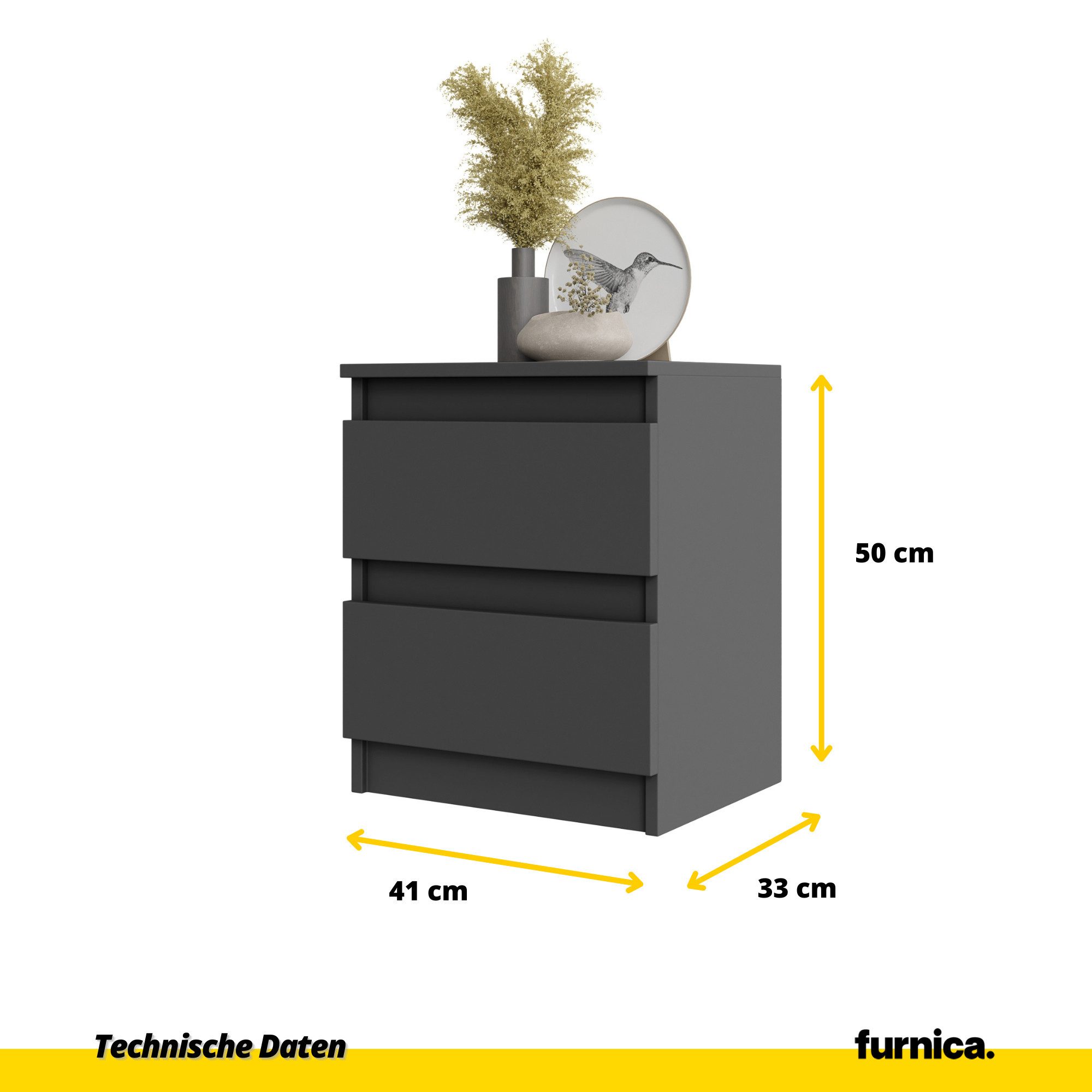 Furnica Nachttisch 2er-Set - BIG G - Nachtschrank mit 2 Schubladen H50cm B41cm T33cm (2er-Set) – Bild 4 von 4