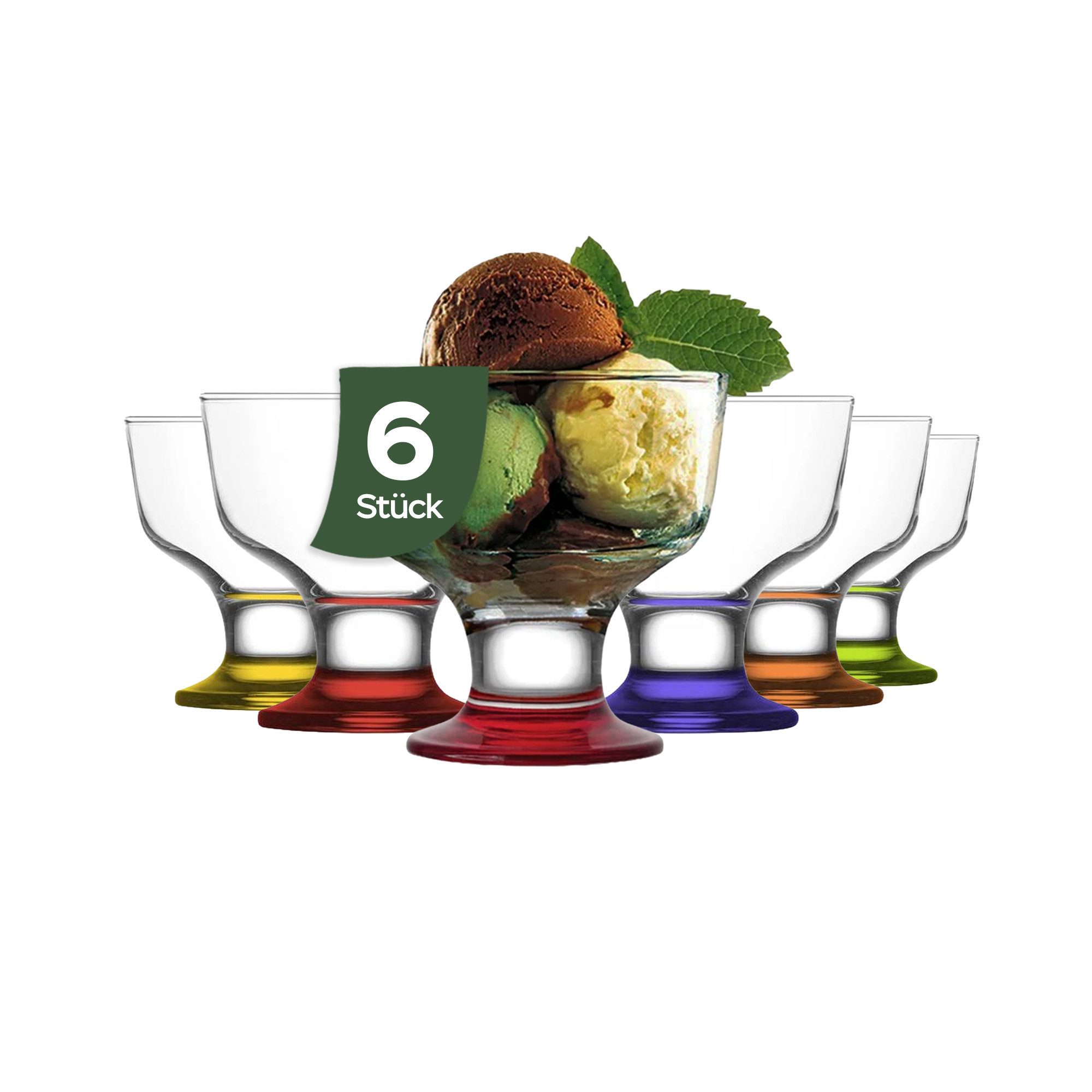 LAV Eisschale LAV Destina Eis- und Dessertschalen - 285 ml (9 3/4 oz), Glas, (Packung, 6-tlg), Elegantes Glasschalen für Desserts und Eis 6er-Set, 285 ml