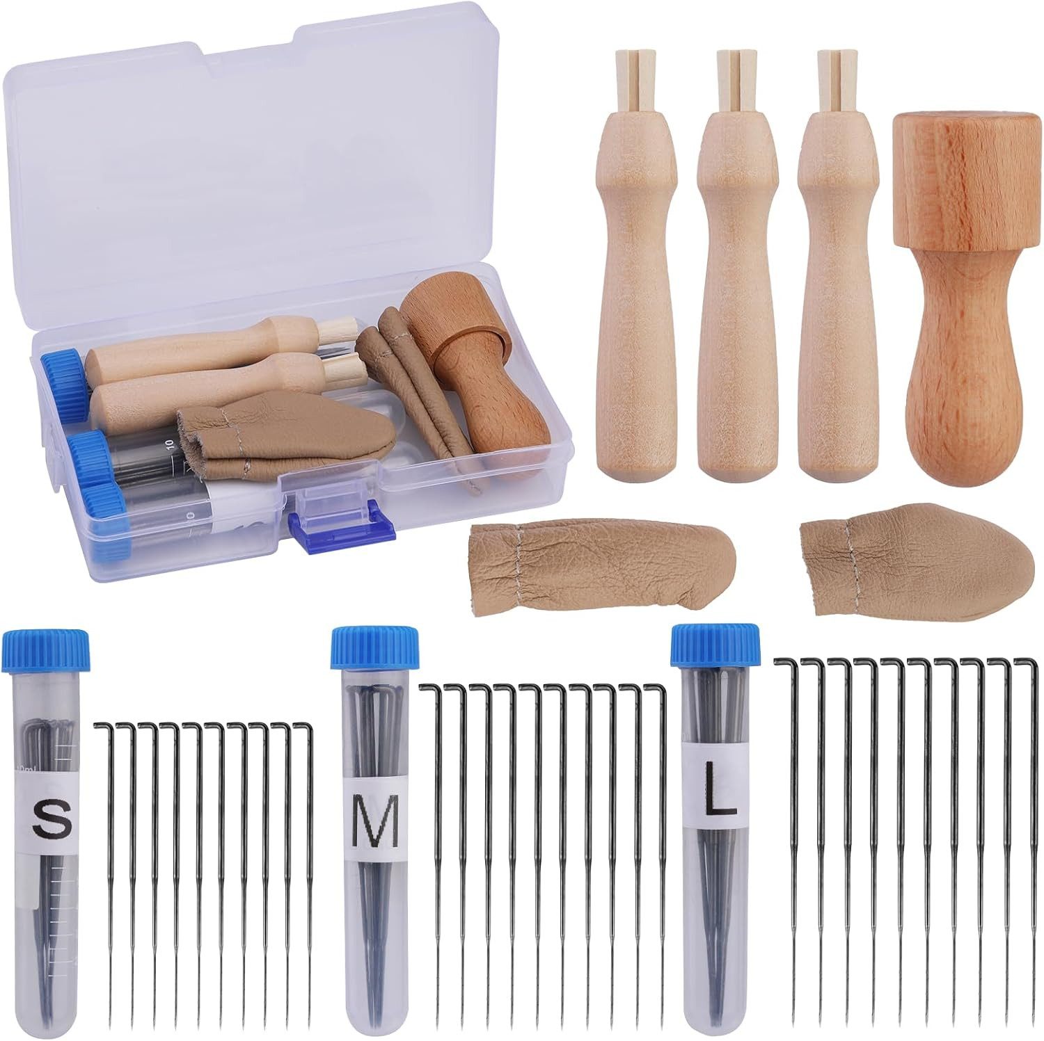FOUORTUNATE-BEE Filznadeln Nadelfilz-Set Nadelfilzzubehör mit Filznadeln in 3 Größen, Filznadelgriff aus Holz, Nadelfilz-Starter-Set, ideal für Anfänger oder Profis, Wolle Filzen, Zubehör für Filzarbeiten