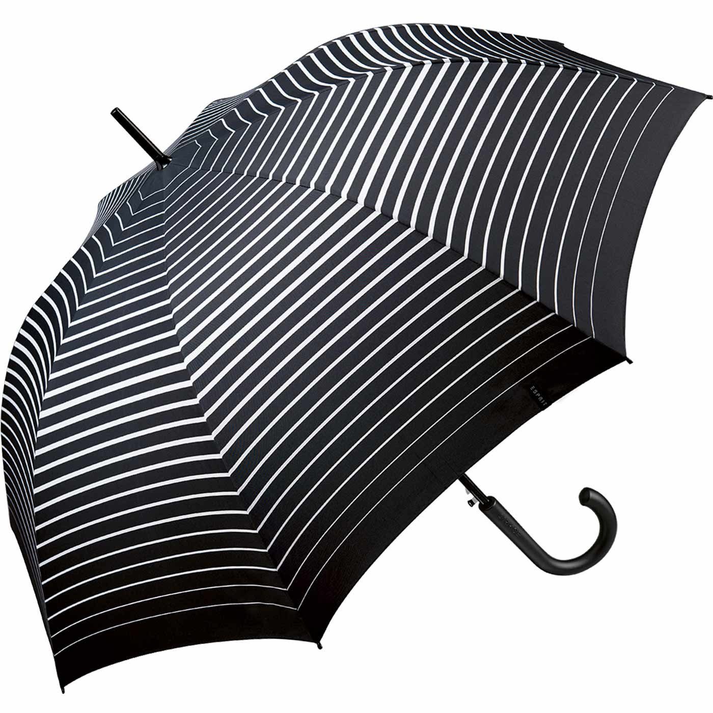 Esprit Langregenschirm Damen in Degradee black, moderner - schwarz-weiß Auf-Automatik mit Stripe Streifen-Optik groß, stabil, 
