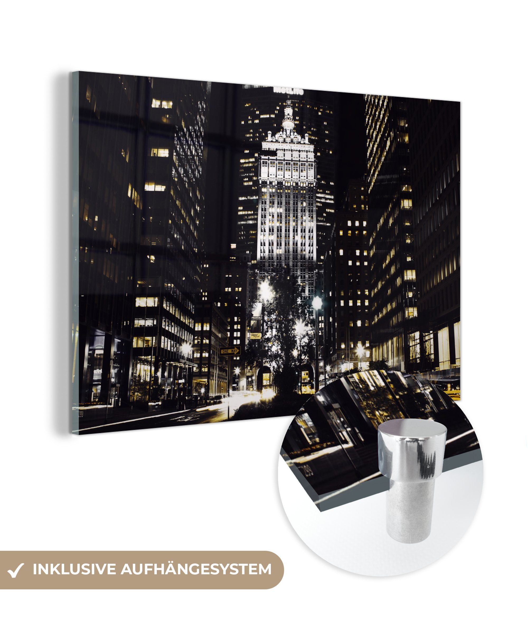 MuchoWow Acrylglasbild New York - Nacht - Beleuchtung, (1 St), Acrylglasbilder Wohnzimmer & Schlafzimmer
