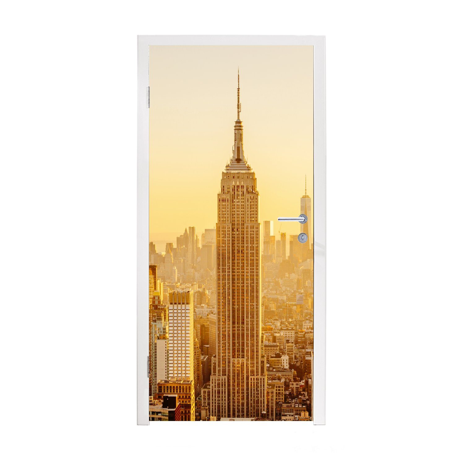 MuchoWow Türtapete Goldener Sonnenuntergang am Empire State Building in New York, Matt, bedruckt, (1 St), Fototapete für Tür, Türaufkleber, 75x205 cm